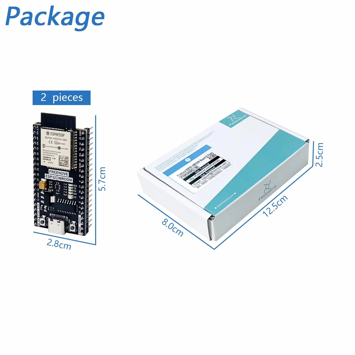 Freenove ESP32 Dev Board Kit 2-Pack Dual-Core 32-Bit 240 MHz WiFi+BT Python C Tutorial
