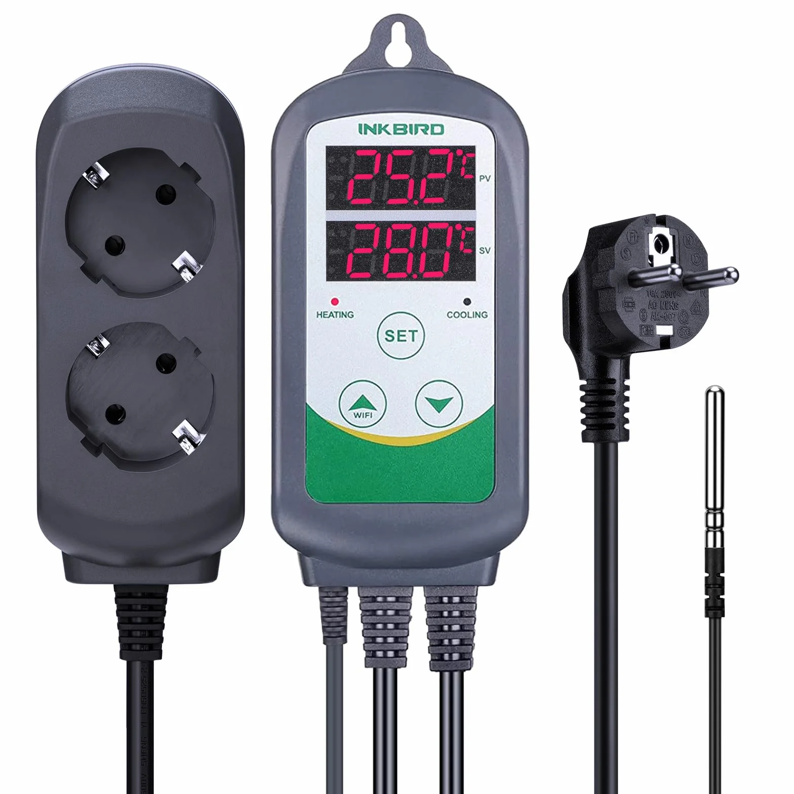 Inkbird ITC-308 Termostat kontrolą temperatury z sondą czujnika NTC do wiwarium gadów szklarniowych Gniazdo 220 V