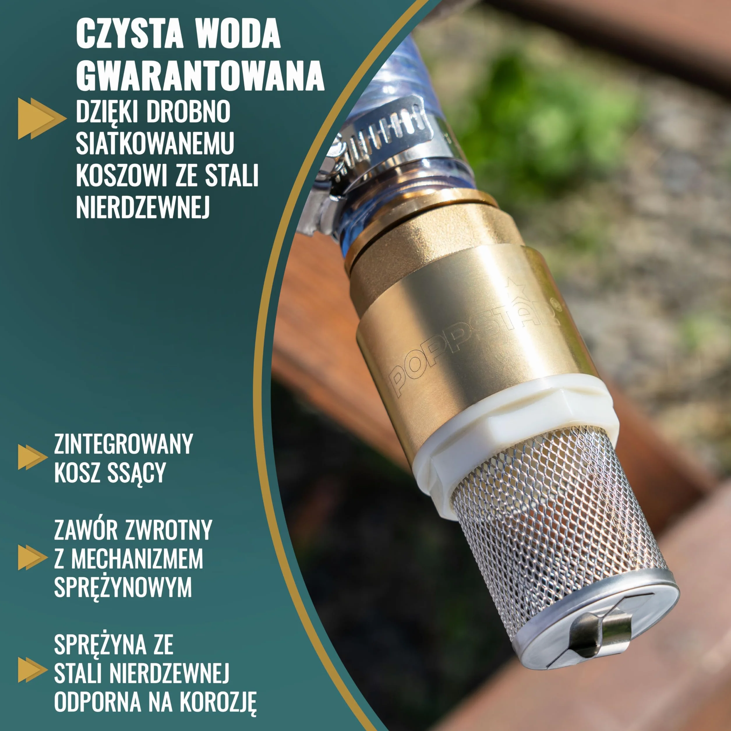 Poppstar zawór nożny 1 1/4" mosiężny zawór zwrotny z koszem ze stali nierdzewnej