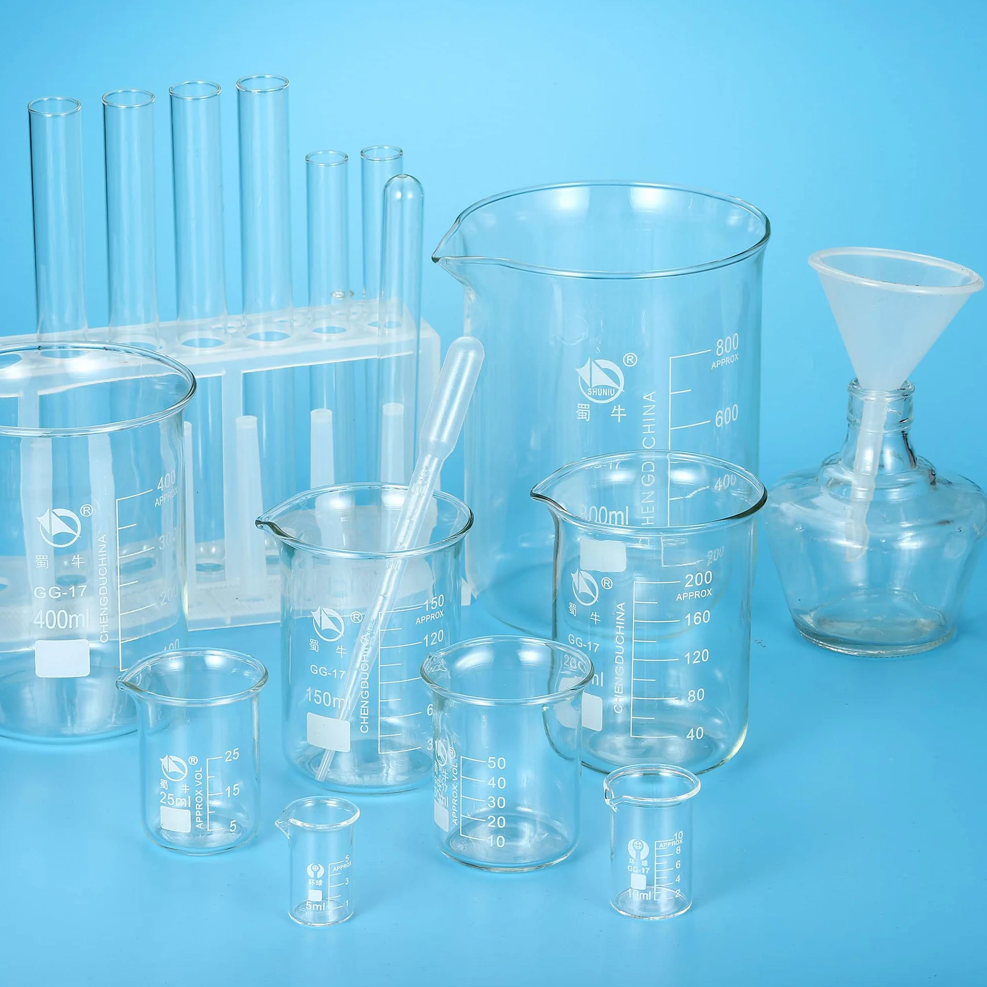 PATIKIL Szklana zlewka o niskiej formie, 50 ml, 3,3 ze szkła borokrzemowego, miarka z wylewką, do płynów laboratoryjnych, 3,3 szt