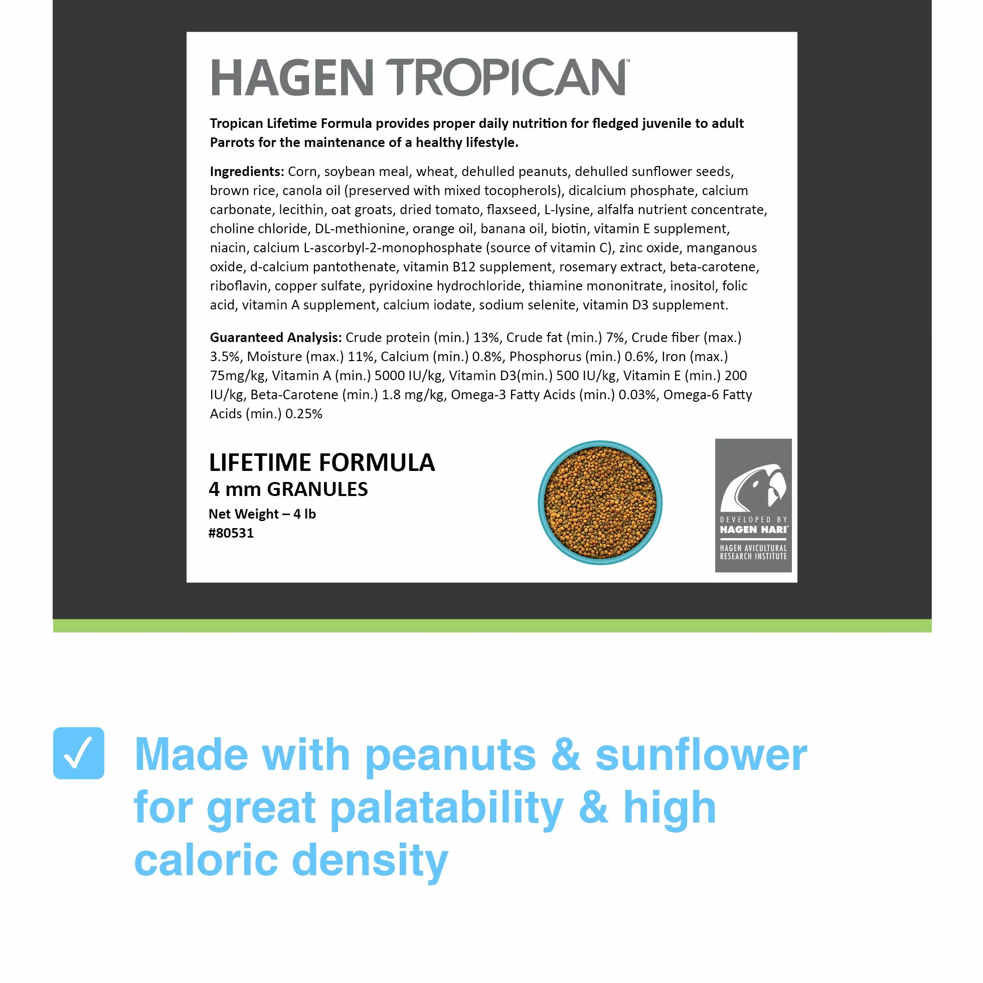 Tropican Granulat mieszany do papugi, 1,8 kg