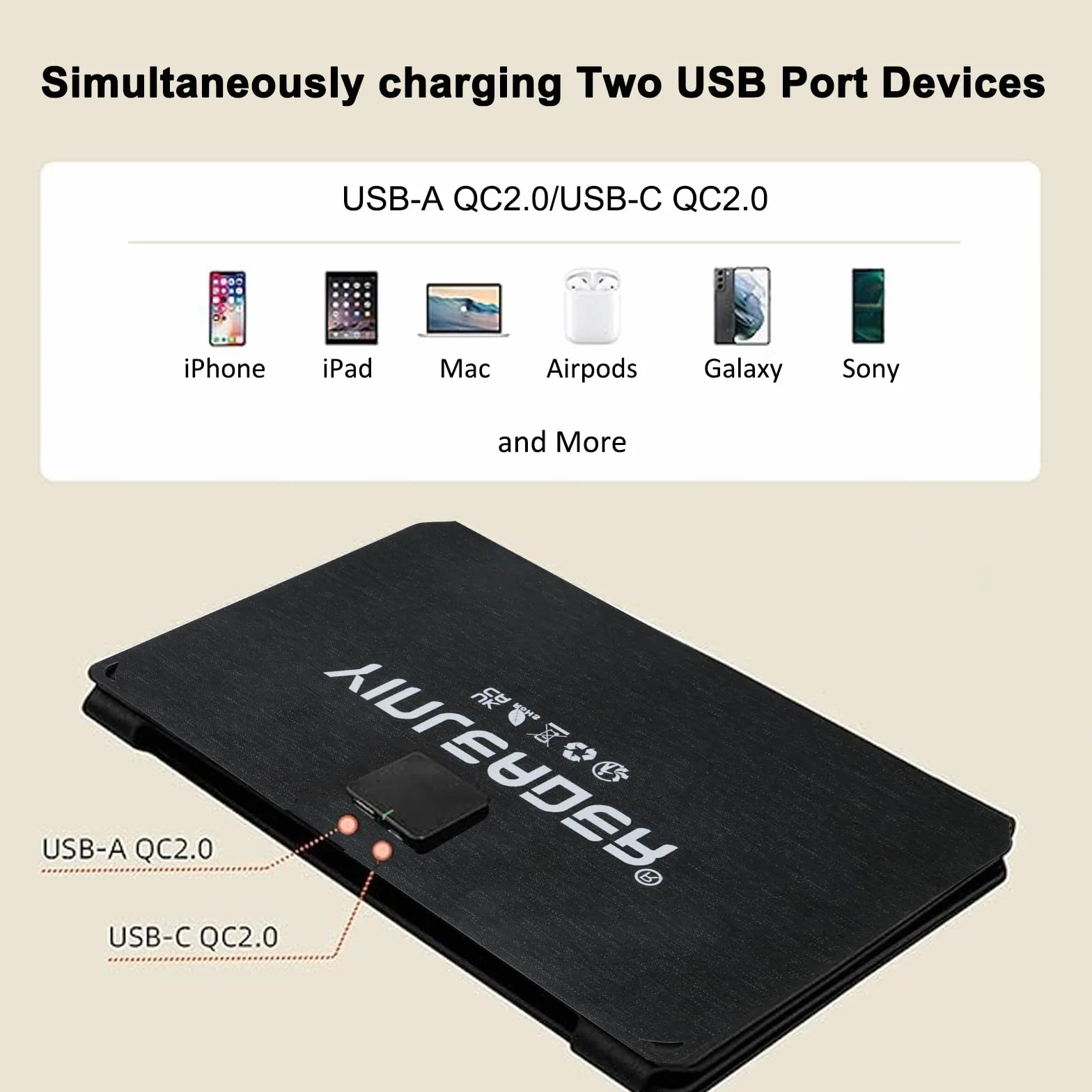 Składany panel słoneczny 30 W, wodoodporna i pyłoszczelna ładowarka słoneczna IP65, składana ładowarka słoneczna z szybkim ładowaniem 18 W USB-C i USB-A QC3.0, kompatybilna ze smartfonami, tabletami