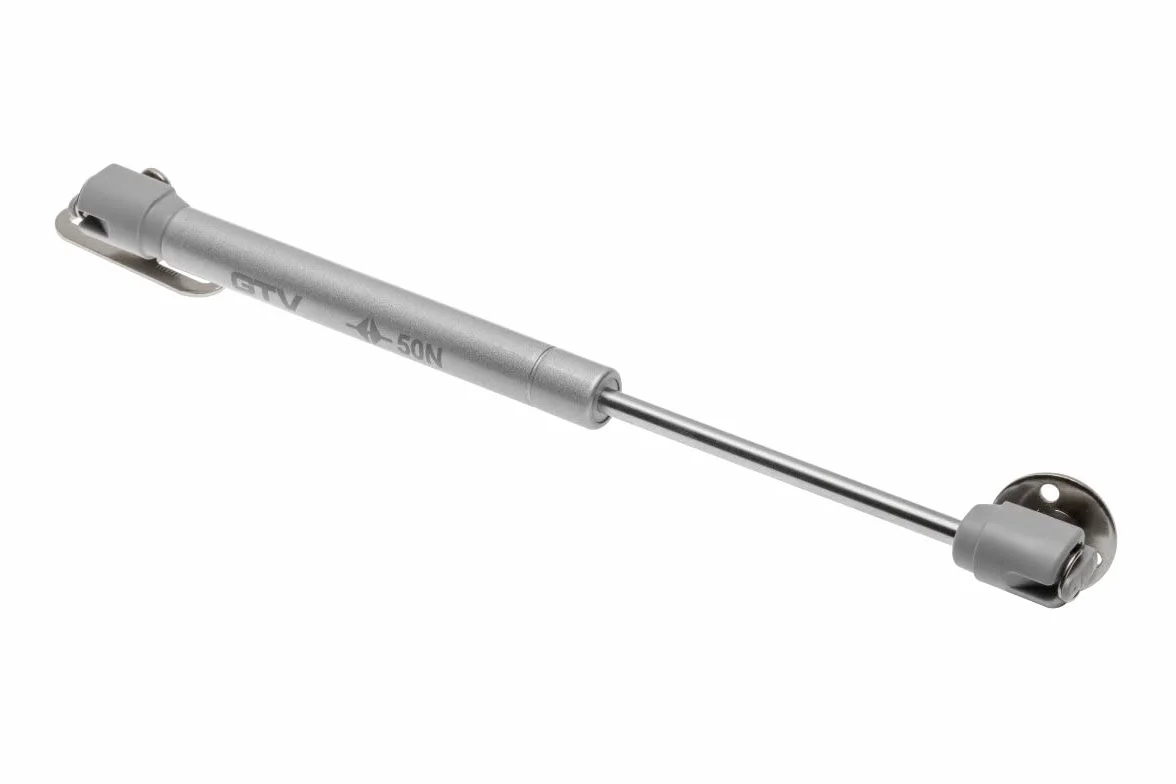 GTV Podnośnik gazowy Standard 50N, szary, podnośnik gazowy do zachodzących na siebie drzwi, kąt otwarcia 75-100°, do frontów masywnych i aluminiowych, wysokość frontu do 600 mm