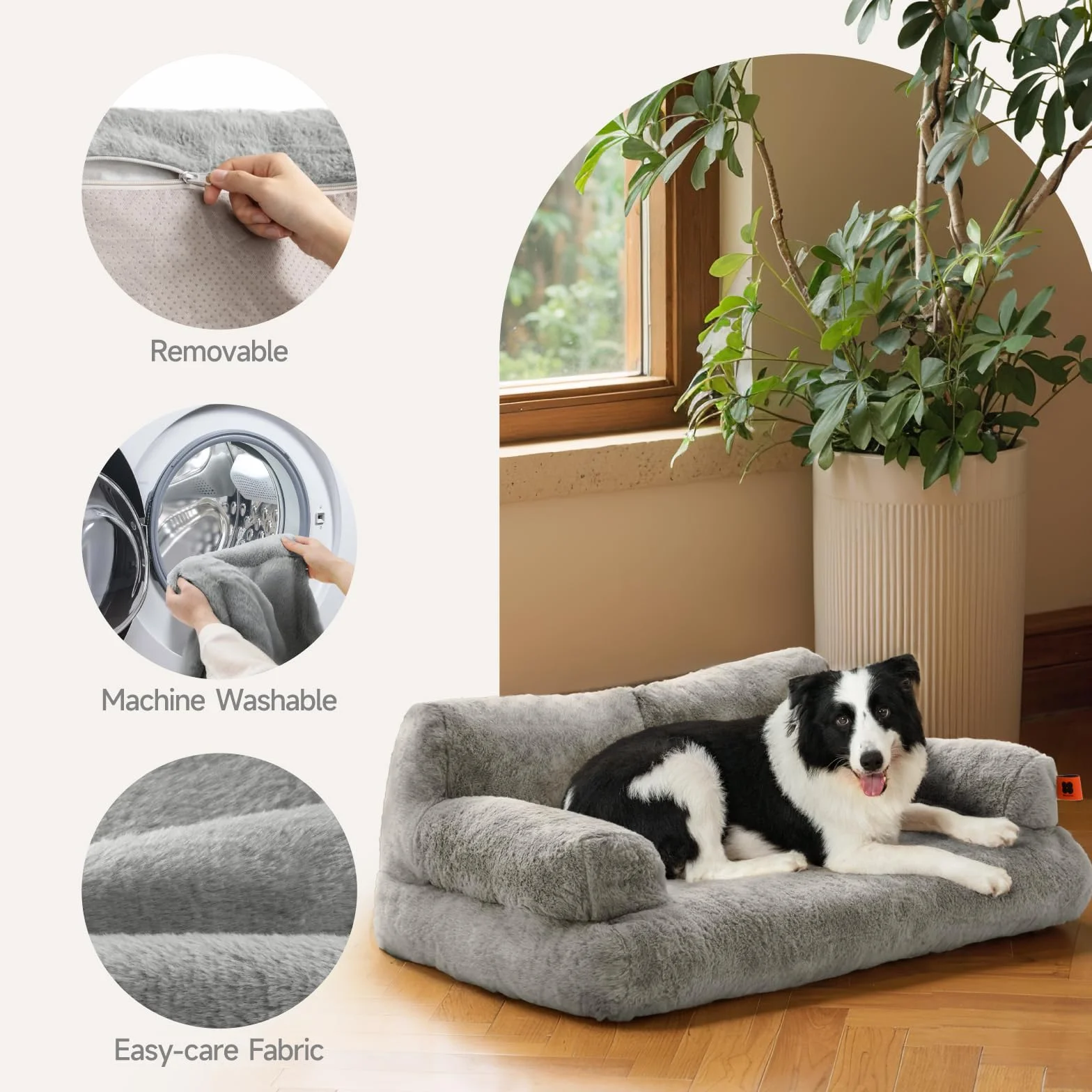 MEWOOFUN Dat Bed Puszysta i miękka sofa dla kota, łóżko-kanapa dla kota dla średnich i małych psów/kotów - urocze legowisko dla zwierząt domowych z antypoślizgowym dnem (szare, L)
