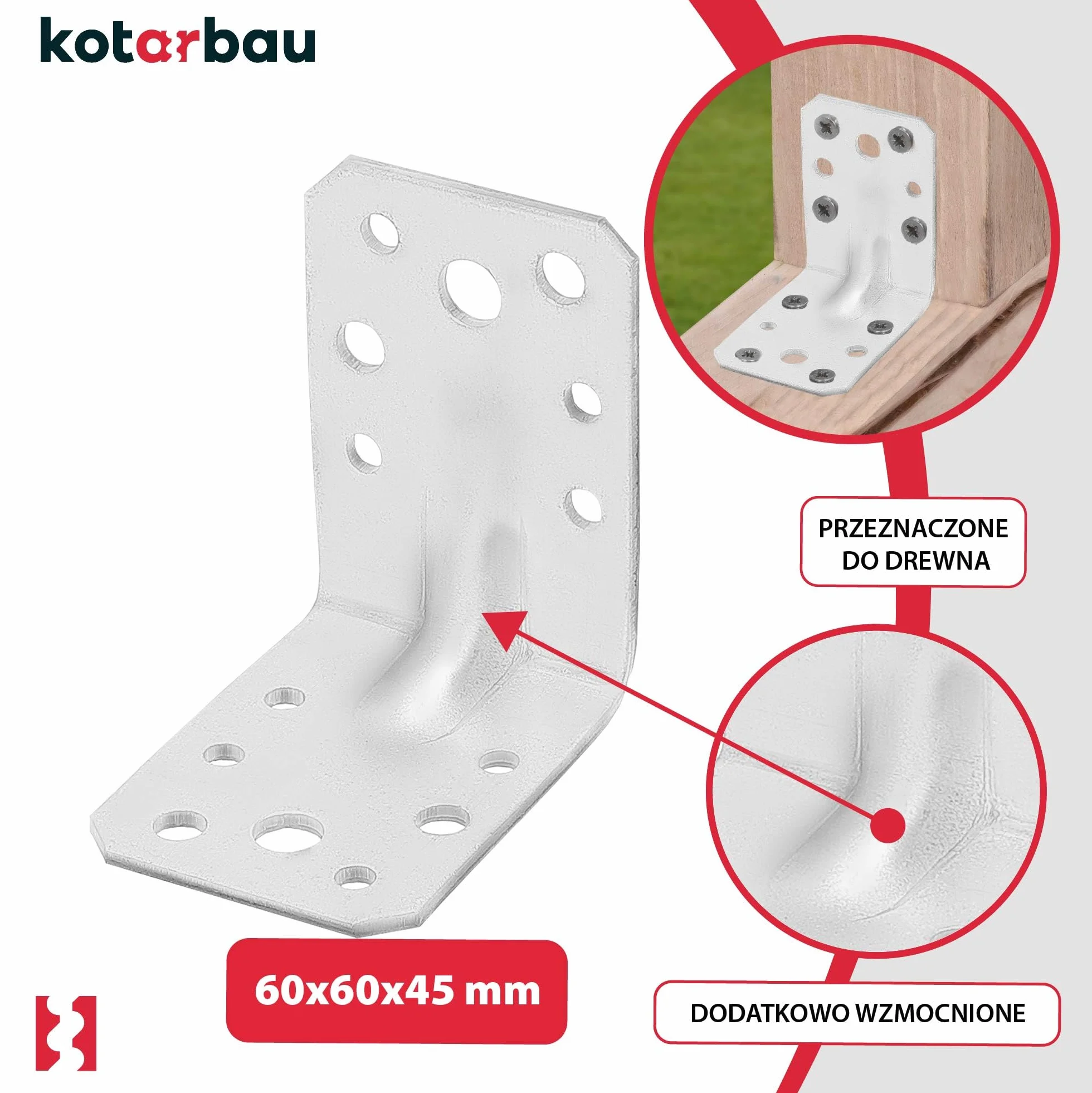KOTARBAU® 25 szt. Kątownik Ciesielski - Łącznik Budowlany - 60 x 60 x 45 mm - Stal ocynkowana - z Przetłoczeniem - Nierdzewny