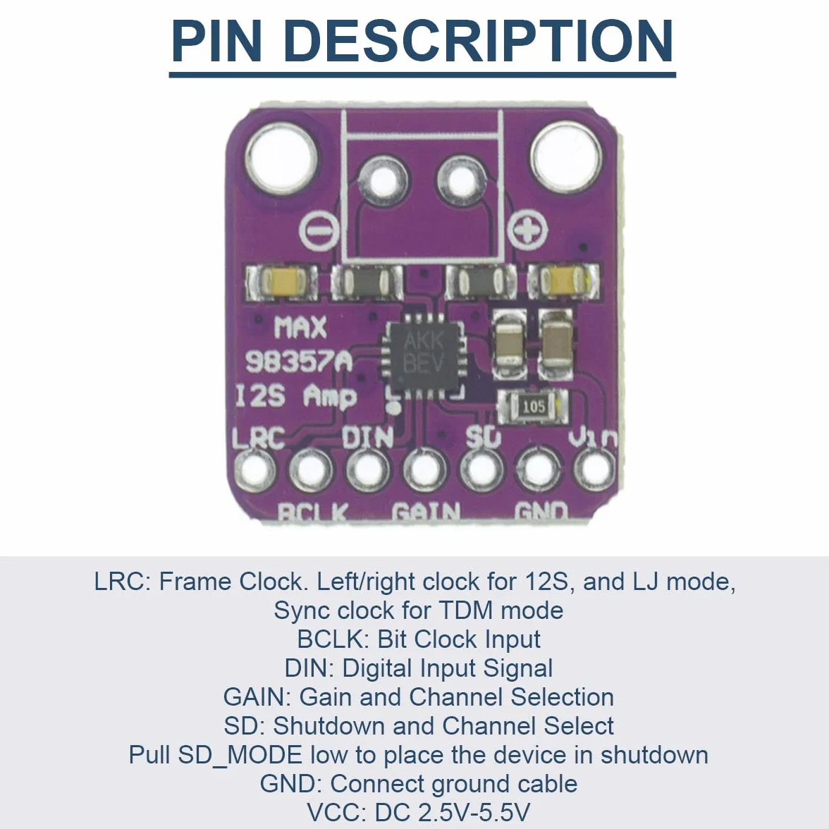 2 szt. MAX98357 I2S moduł wzmacniacza audio klasy D interfejs przerwy płyta dekodera DAC dla Arduino z kablem Dupont