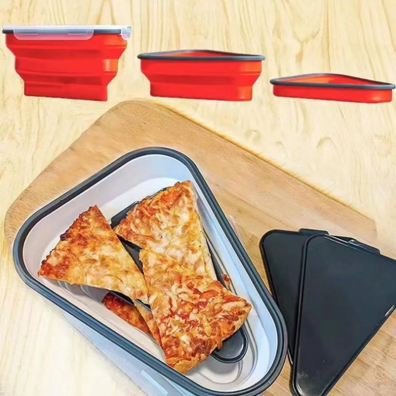 Silikonowe pudełko na pizzę składane trójkątne wielokrotnego użytku 25x19,2x10 cm