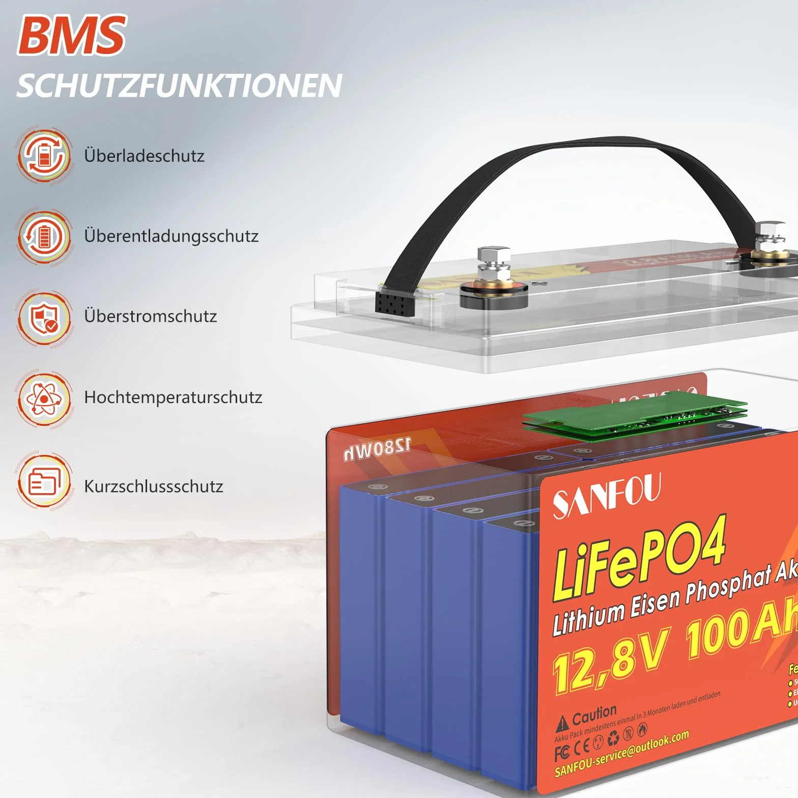 Akumulator LiFePO4 12 V 100 Ah, akumulator litowy 1280 Wh z 100 A BMS, akumulator samochodowy 5000-15000 cykli, obsługuje 4S4P, idealny jako źródło zasilania do kamperów kempingowych