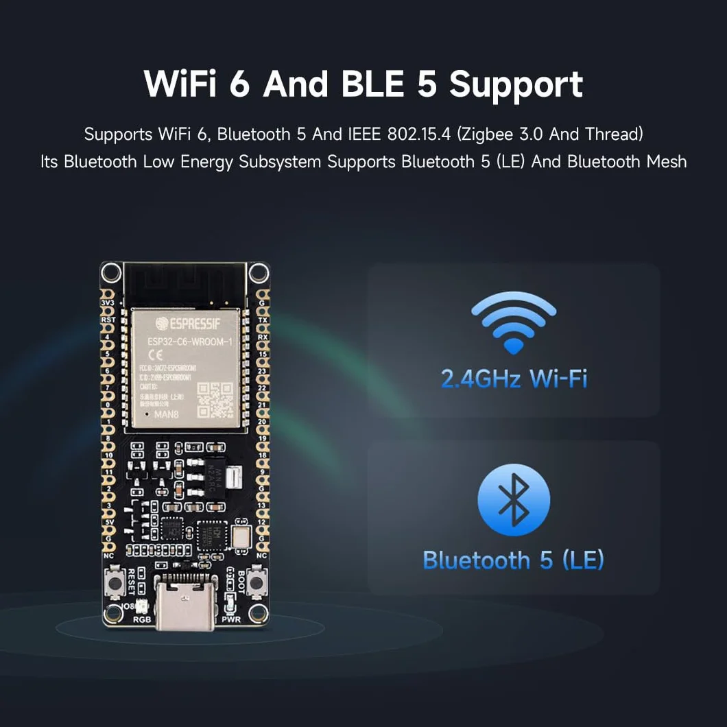 Waveshare ESP32-C6 Microcontroller, WiFi 6 Development Board, 160MHz Processor, ESP32-C6-WROOM-1-NX Module