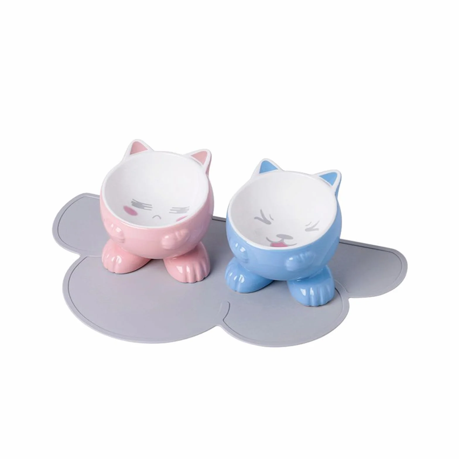 Podwyższona miska dla kota, ceramiczna miska dla zwierząt domowych, miska dla małego psa, miski na karmę wodną, podniesione miski dla kotów domowych, sucha/mokra karma, zestaw 3 szt. (różowa +