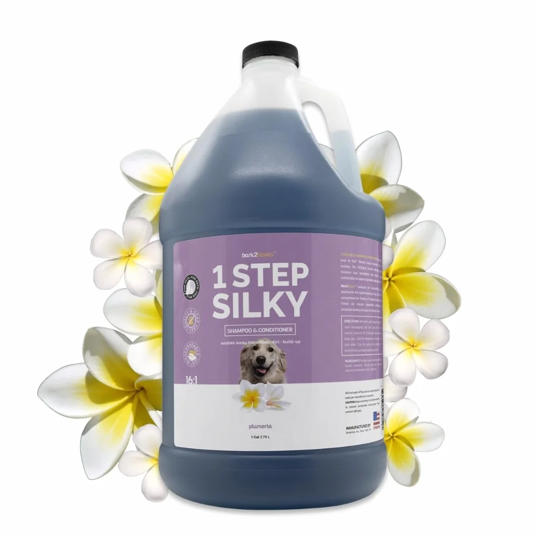 Bark2Basics Jedwabisty Szampon dla psa w jednym kroku z odżywką, 1 galon - wszystkie naturalne składniki, skraca czas kąpieli, rozcieńczony do 16: 1