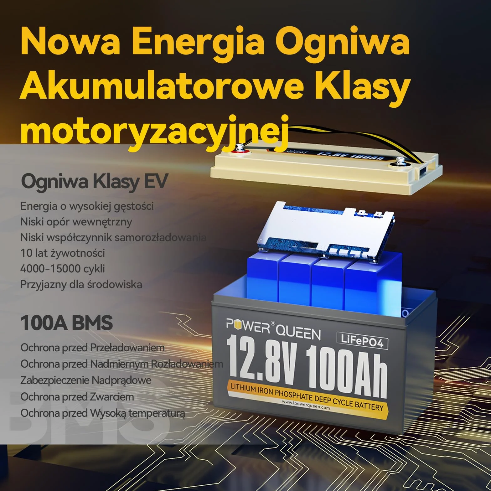 Power Queen 12V 100Ah LiFePO4 Battery 1280Wh Lithium-Iron Battery with 100A BMS Deep Cycles for Camper RV Solar System