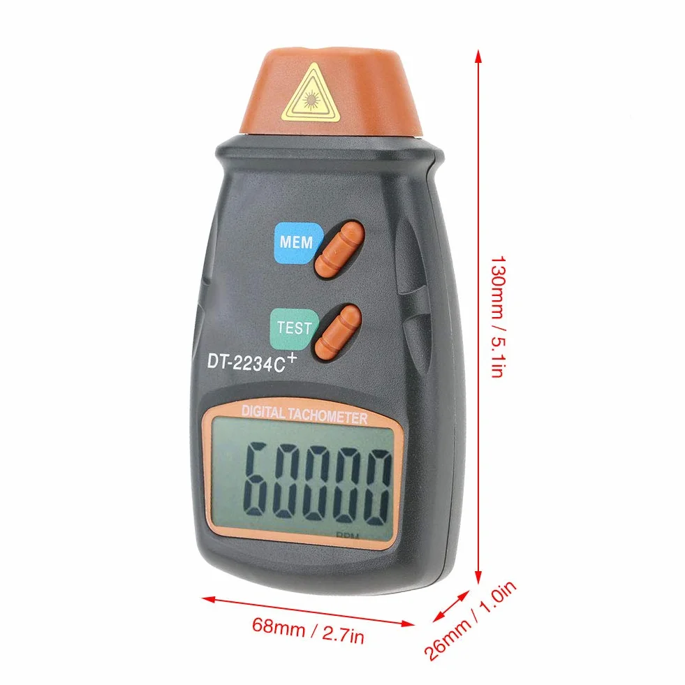 Cyfrowy tachometr, wysoka rozdzielczość 0,1 obr./min lub 1 obr./min, tach, obrotomierz LCD, do wyświetlania zdjęć Wyświetlacz LCD Obrotomierz obr./min Taśma odblaskowa
