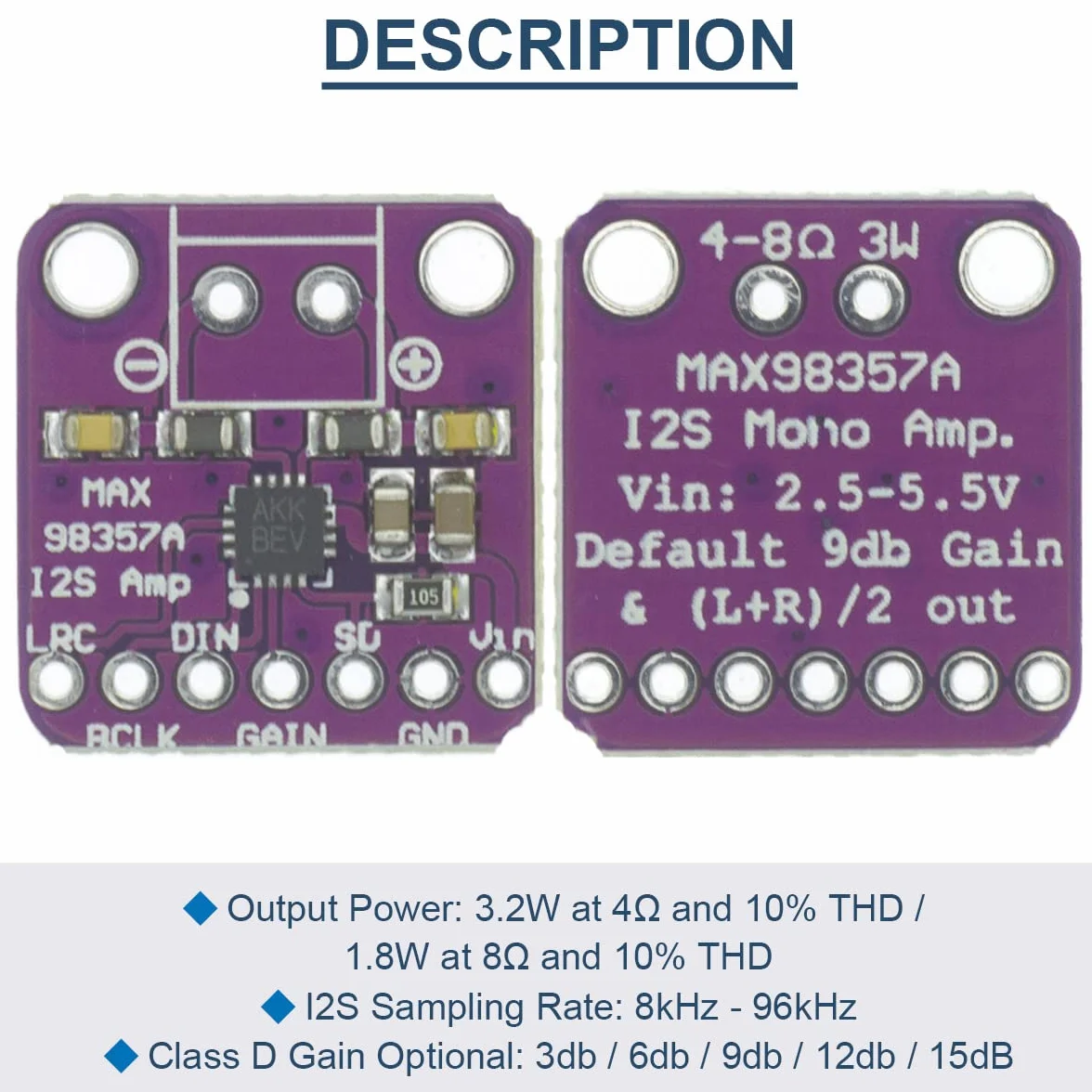 2 szt. MAX98357 I2S moduł wzmacniacza audio klasy D interfejs przerwy płyta dekodera DAC dla Arduino z kablem Dupont