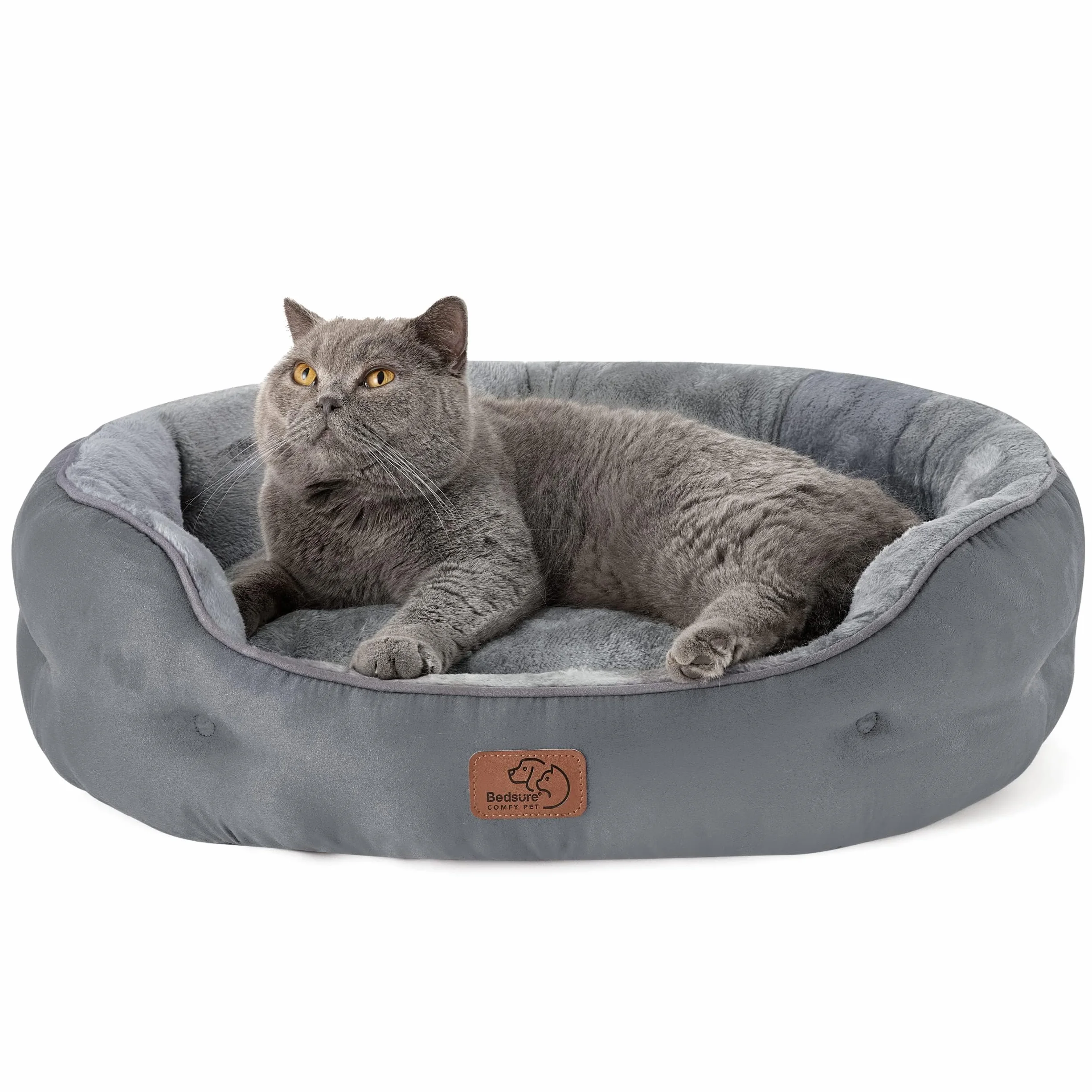 BEDSURE Legowisko dla kota nadające się do prania, 63 x 53 x 20 cm, legowisko dla kota z dwustronną poduszką wewnętrzną, miejsce do spania dla kotów lub małych psów, szare