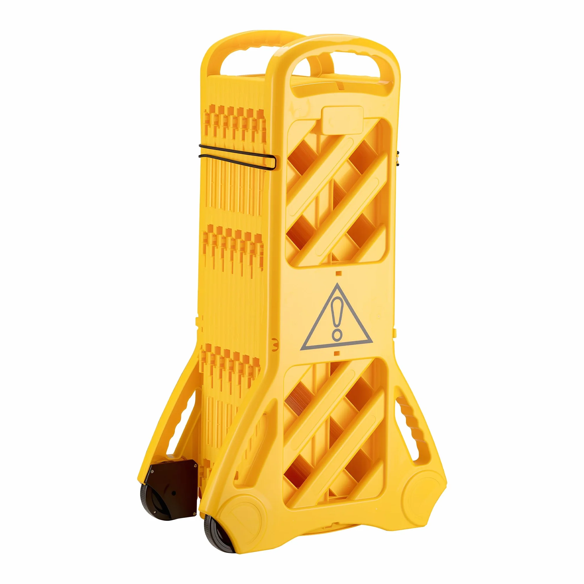 Wiltec Mobilna bariera ostrzegawcza 60x32x101 cm żółta panelowa na kółkach