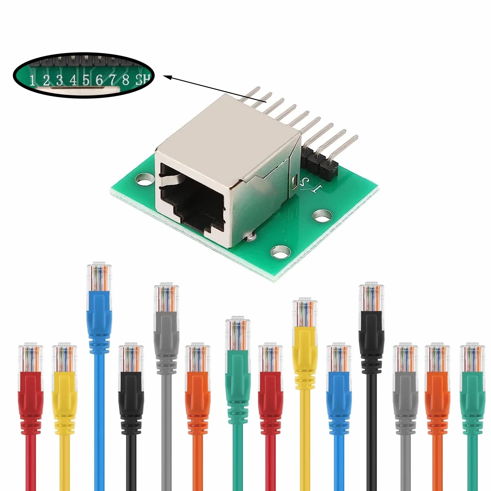 GERUI 7 sztuk wtyków RJ45 Breakout Board 8-pin Headers Network Port poziomy adapter płytka testowa z płytką PCB (gniazdo poziome)