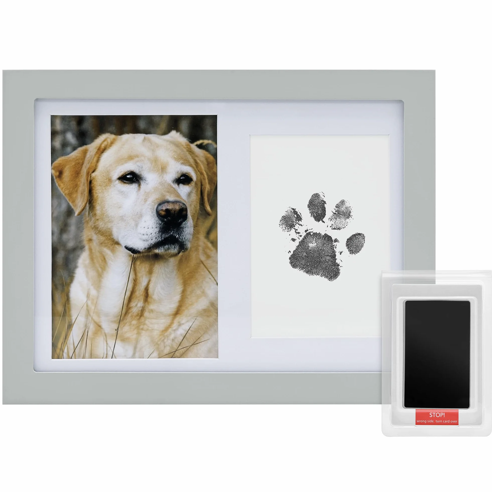 Navaris ramka na zdjęcia dla zwierząt domowych pamiątka - na zdjęcie i odcisk łapy psa lub kota - 27 x 21 cm - zestaw 2 w 1 wraz z tuszem