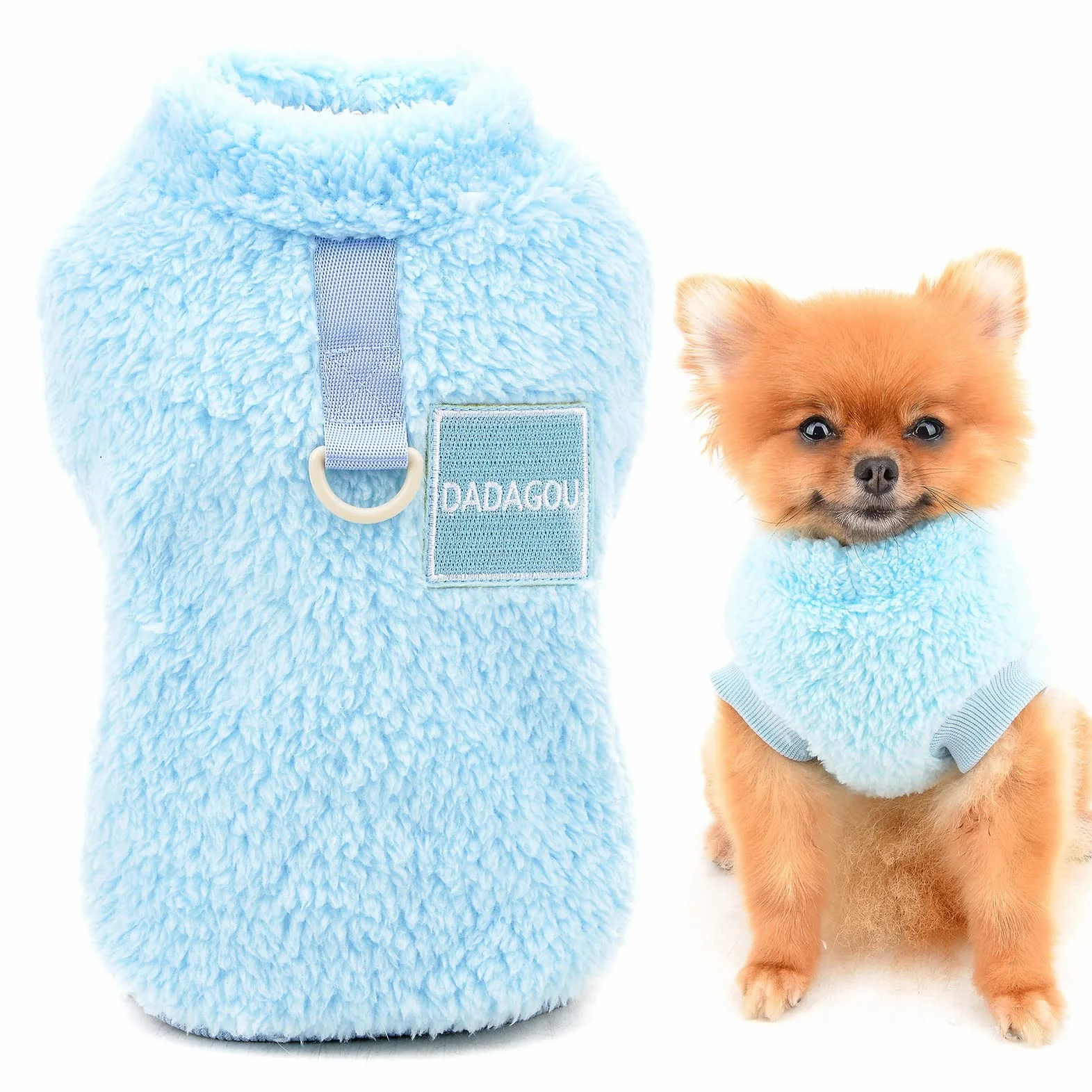 SMALLLEE_LUCKY_STORE Sweter polarowy typu sherpa kamizelka golf sweter z pierścieniem w kształcie litery D miękka bluza dla małych psów, kotów, szczeniaków, chłopców, dziewcząt, yorki, chihuahua,
