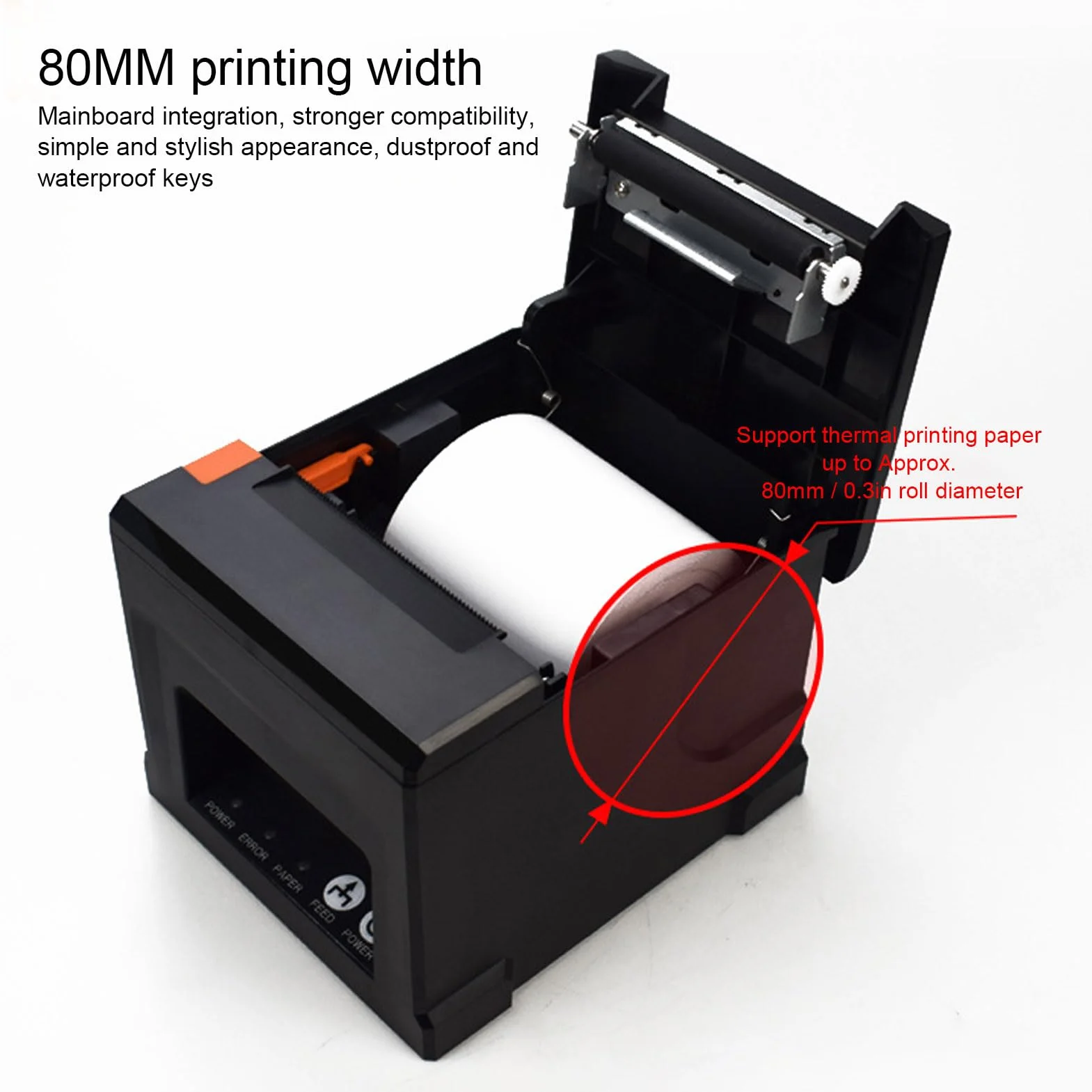 Termiczna Drukarka Paragonów z Automatycznym Obcinaniem, Drukarka POS 80 Mm, Obsługa Interfejsu Szeregowego Ethernet Bluetooth i USB, Szuflada na gotówkę, Drukarka Kuchenna w (Wtyczka UE)