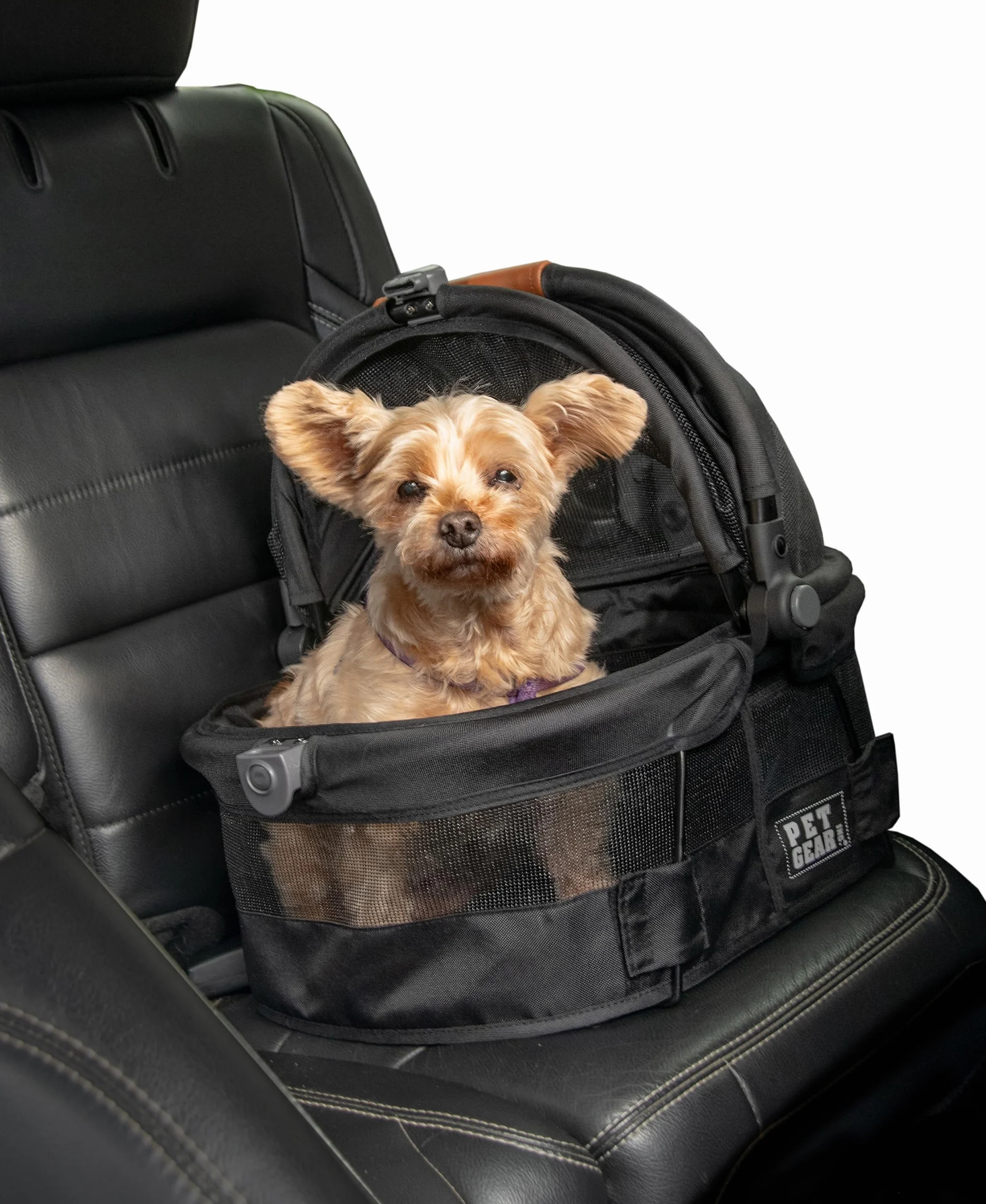 Pet Gear Nosidełko bezpieczeństwa dla zwierząt domowych i fotelik samochodowy dla małych psów i kotów, bez zamka, dostęp z przyciskiem, widok 360 stopni, 38 cm, czarny (Jet Black)