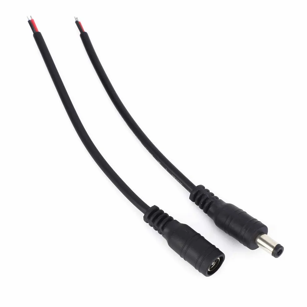 par 5.5x2.1mm Męski żeński Złącze Jack DC, żeńskie Złącze Zasilania Beczki Biały DC Power Baryłkowy Wtyk Jack Przewód łączący Przewód do Kamera Telewizji Przemysłowej Produkty (Czarny)