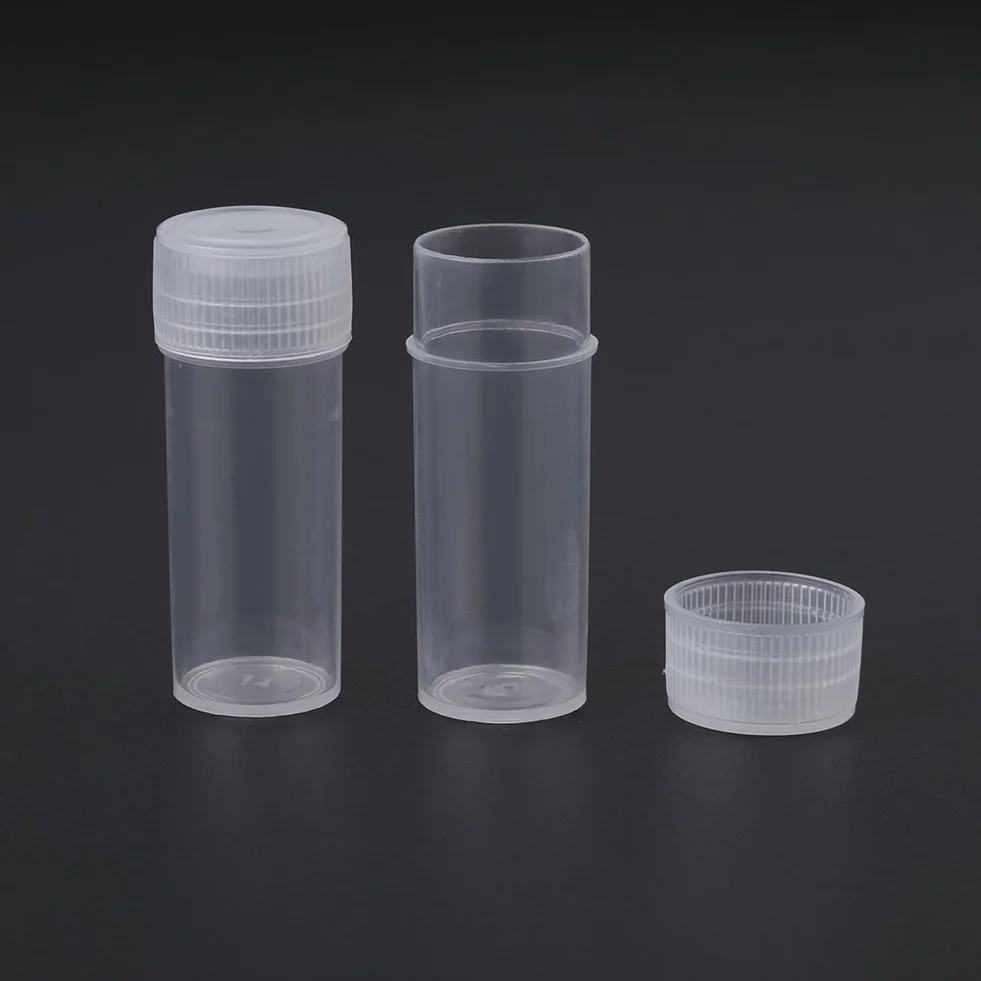 Plastikowe butelki na próbki 5 ml, opakowanie 50 sztuk, przezroczyste probówki naukowe z zakrętką