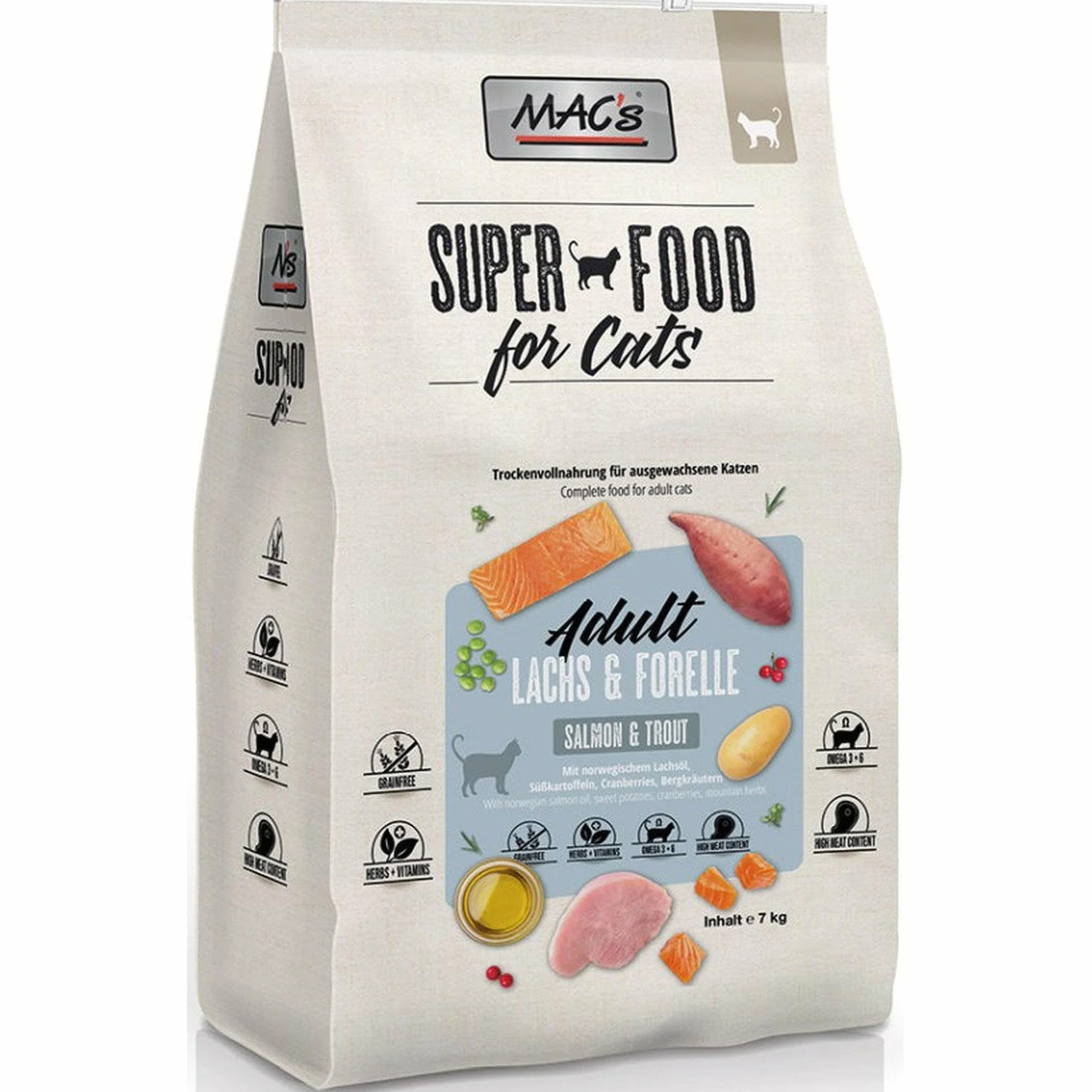Mac's Karma dla kotów bez zbóż, dla dorosłych, łosoś i pstrąg, 7 kg
