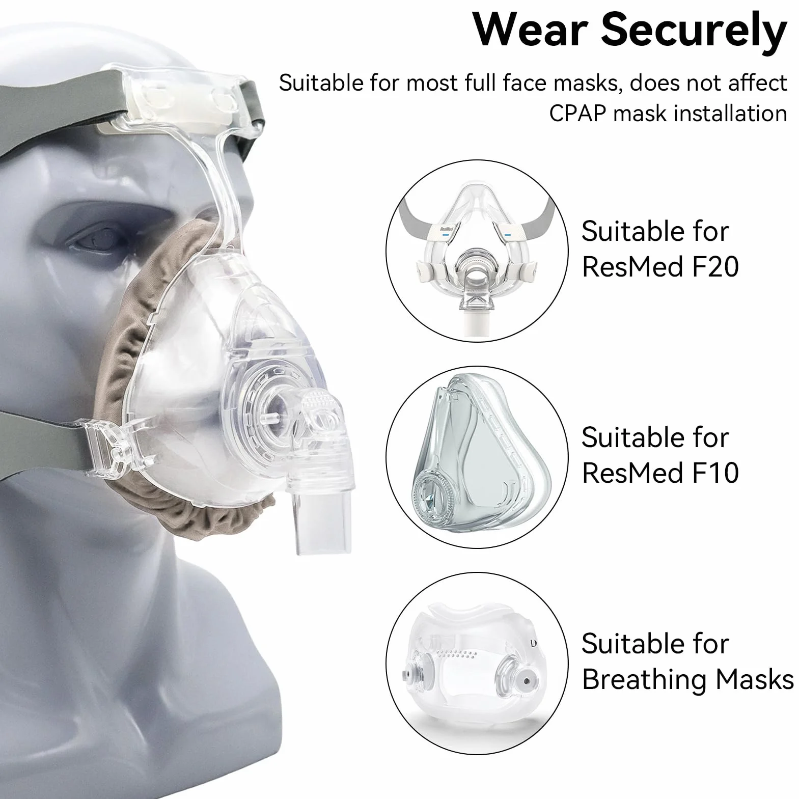 4-częściowe wkładki do maski CPAP na całą twarz, profesjonalne pokrowce na pasek CPAP wielokrotnego użytku z mieszanką bawełny do szpitala