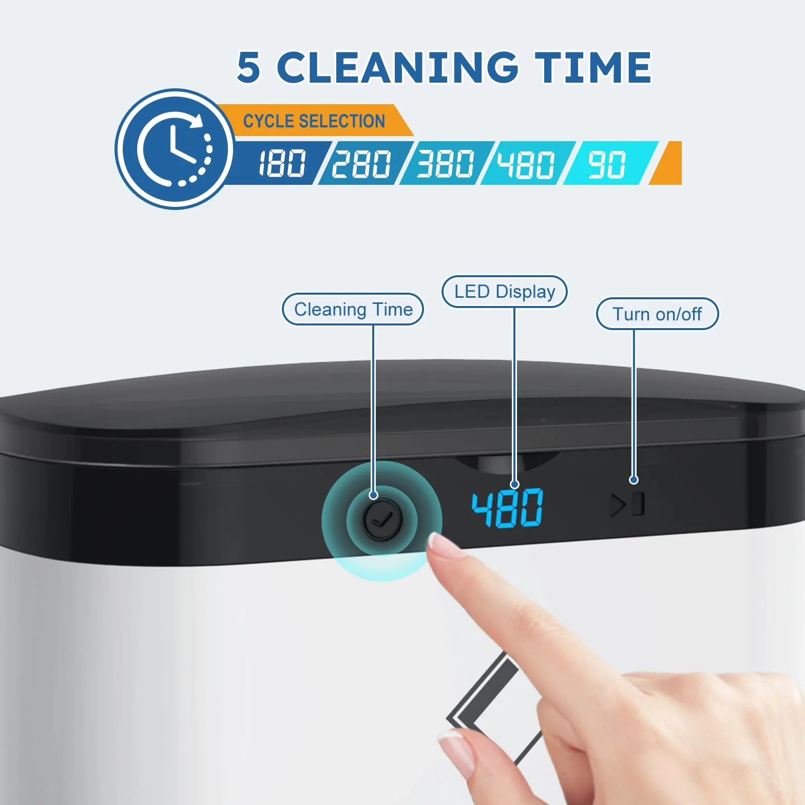 Myjka ultradźwiękowa, LifeBasis CS1 Myjka ultradźwiękowa 42000Hz 500ML Środek do czyszczenia okularów z panelem dotykowym i 5 ustawieniami czasu dla okularów Zegarki Biżuteria Protezy Monety