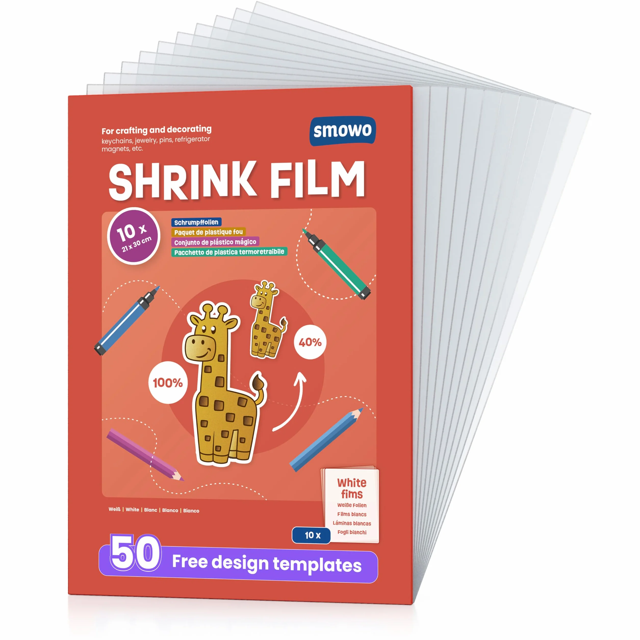 Smowo® 10 Stück Schrumpffolien transparent - schrumpfende Plastikfolien zum basteln - A4 schrumpffolienplatten matt