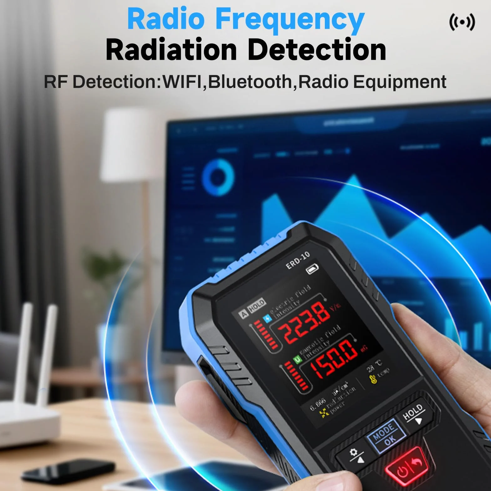 EMF miernik smogu elektromagnetycznego 3 w 1, miernik promieniowania EF MF RF, automatyczny alarm w przypadku przekroczenia normy, kolorowy ekran TFT do domu, biura i pokoju dziecięcego.