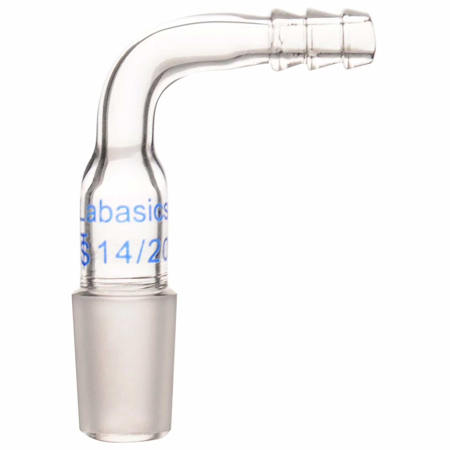 Labasics Szklany adapter 90° z 14/20 męski przegub i 8 mm przyłącze węża