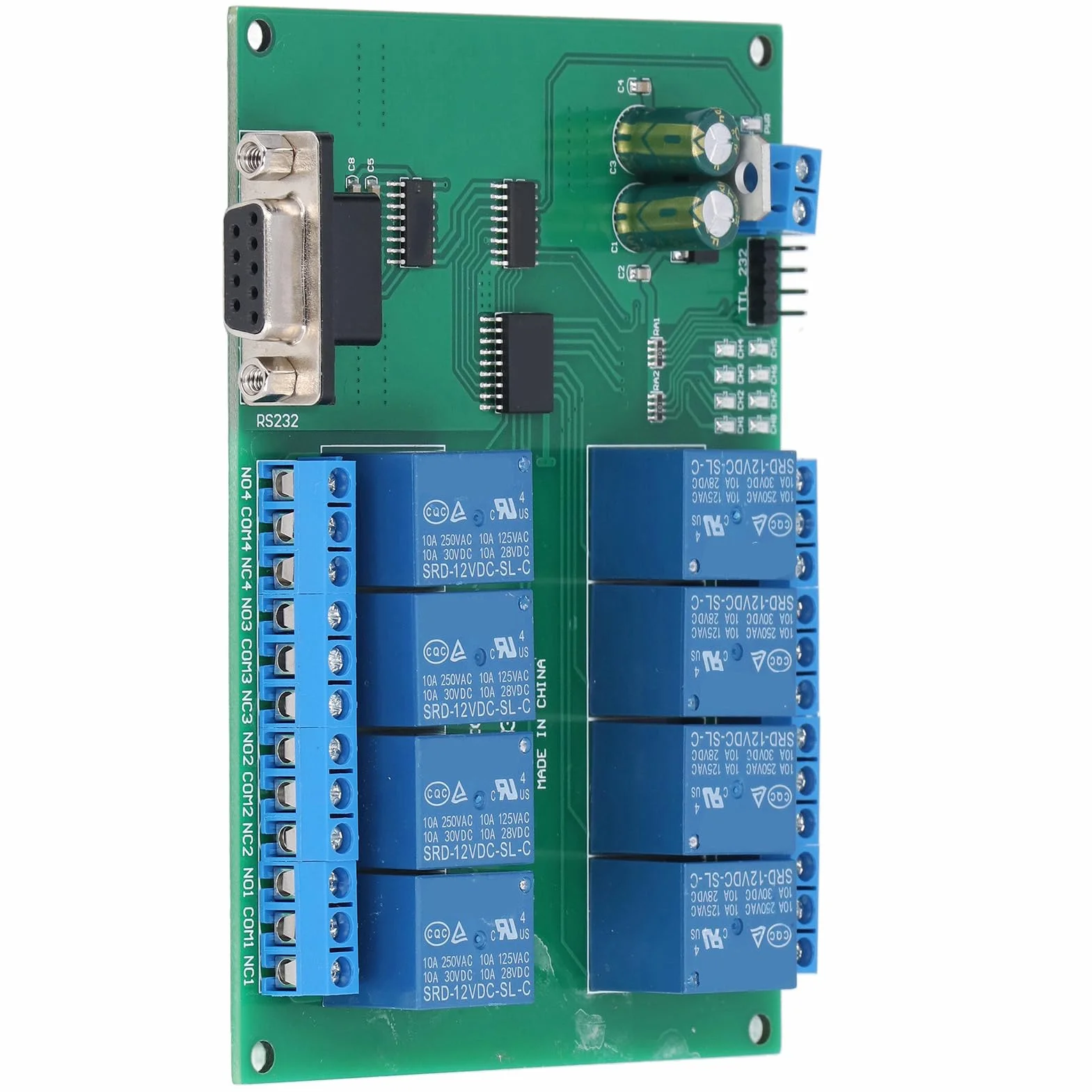 Moduł przekaźnikowy DC 12V 8-kanałowy PCB N223B08 z interfejsem szeregowym i LED do systemu zdalnego sterowania