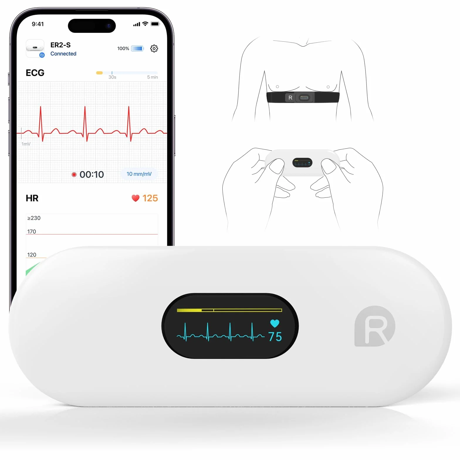 CheckMe DuoEK-S urządzenie EKG z analizą raportów EKG do domu, monitorowanie 30-5 min, bezprzewodowy przenośny monitor EKG Bluetooth z aplikacją do iOS i Android