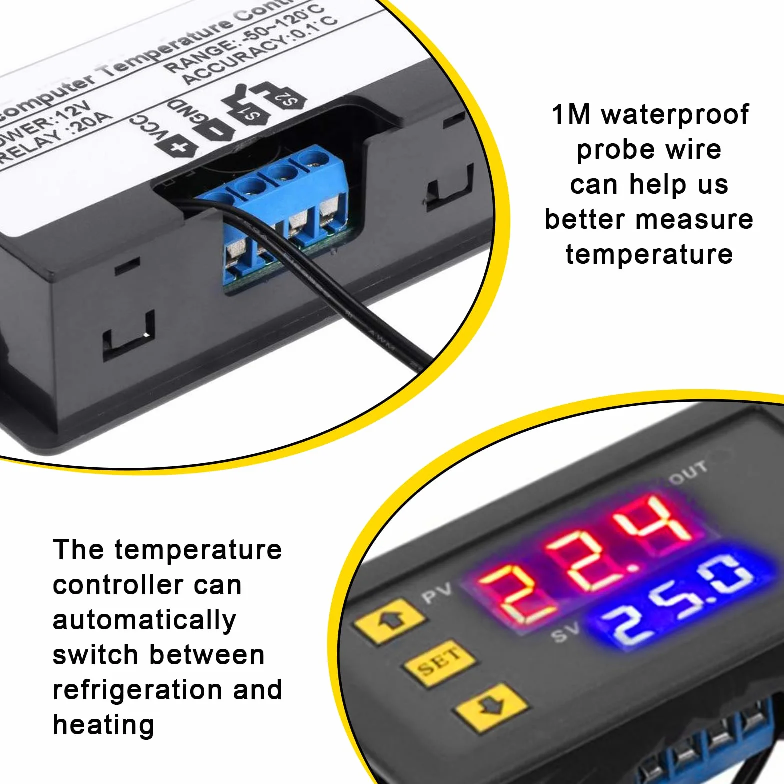 Regulator temperatury W3230 DC 12 V, 2 szt.: cyfrowy regulator temperatury, cyfrowy termostat, cyfrowy wyświetlacz, termostat do ogrzewania, chłodzenia, akwarium, inkubatora, terrarium