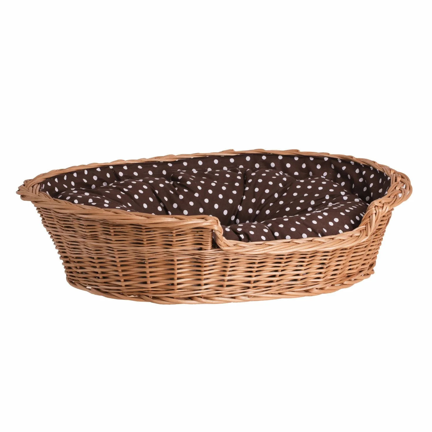 e-wicker24 Kosz dla psa z wikliny, legowisko dla psa i kota, legowisko dla kota z poduszką, pleciony kosz dla kota