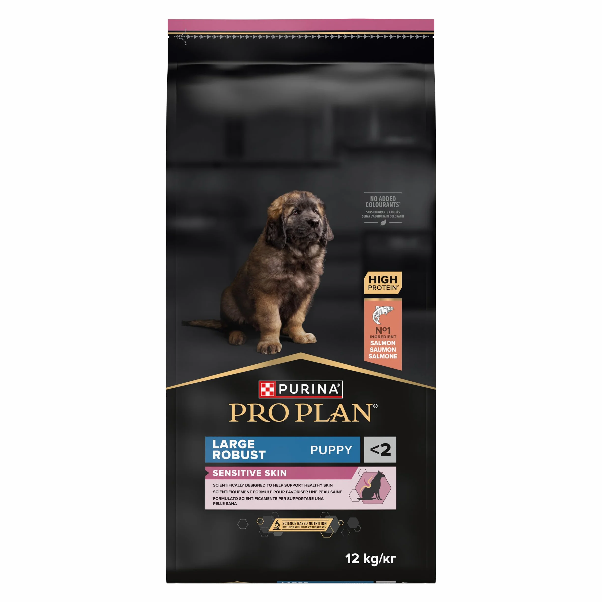 Purina Pro Plan | Solidny morfotyp szczeniaka | Skóra wrażliwa | Sucha karma dla skóry wrażliwej, bez pszenicy | Promuje zdrową i błyszczącą sierść | Bogaty w łososia | Torba | 12 kg
