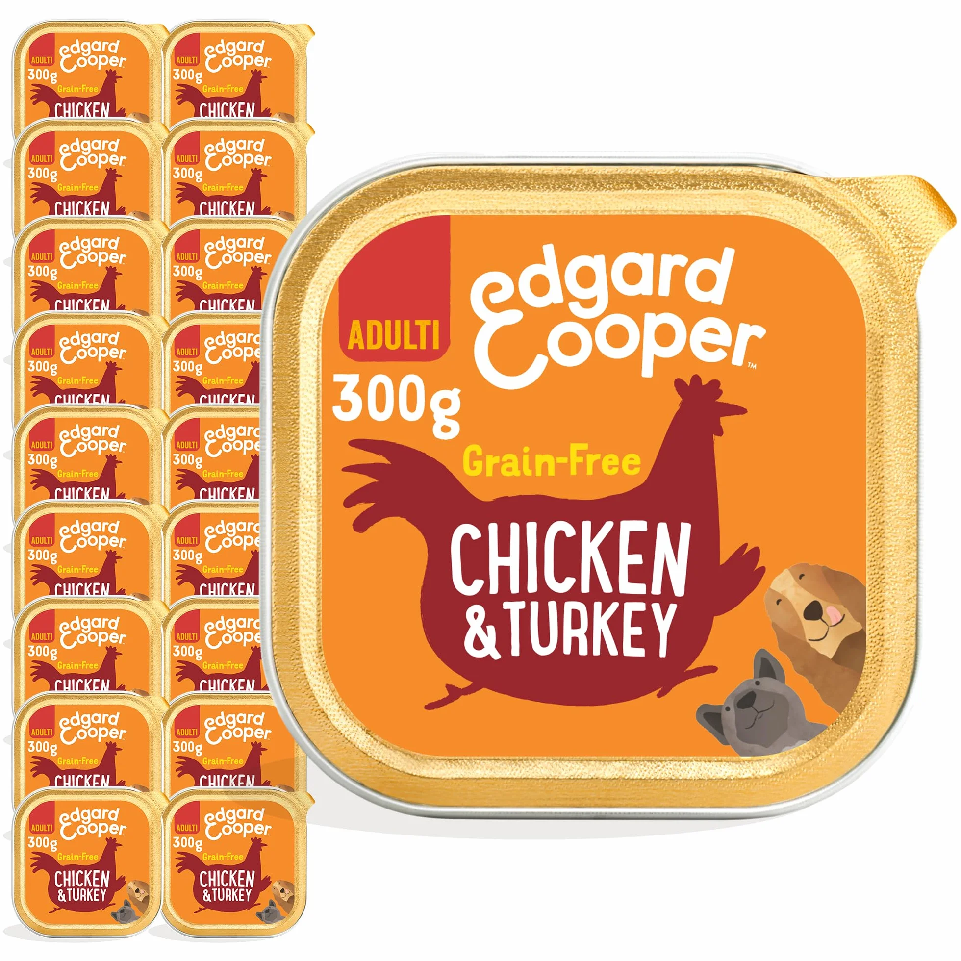 Edgard & Cooper Wet Food for Adult Dogs Pasztet Naturalne Bezzbożowe Pojemniki 300g x 18 Kurczak i indyk, Zdrowe Karmienie Psów Smaczne i Zbilansowane, Świeże Mięso