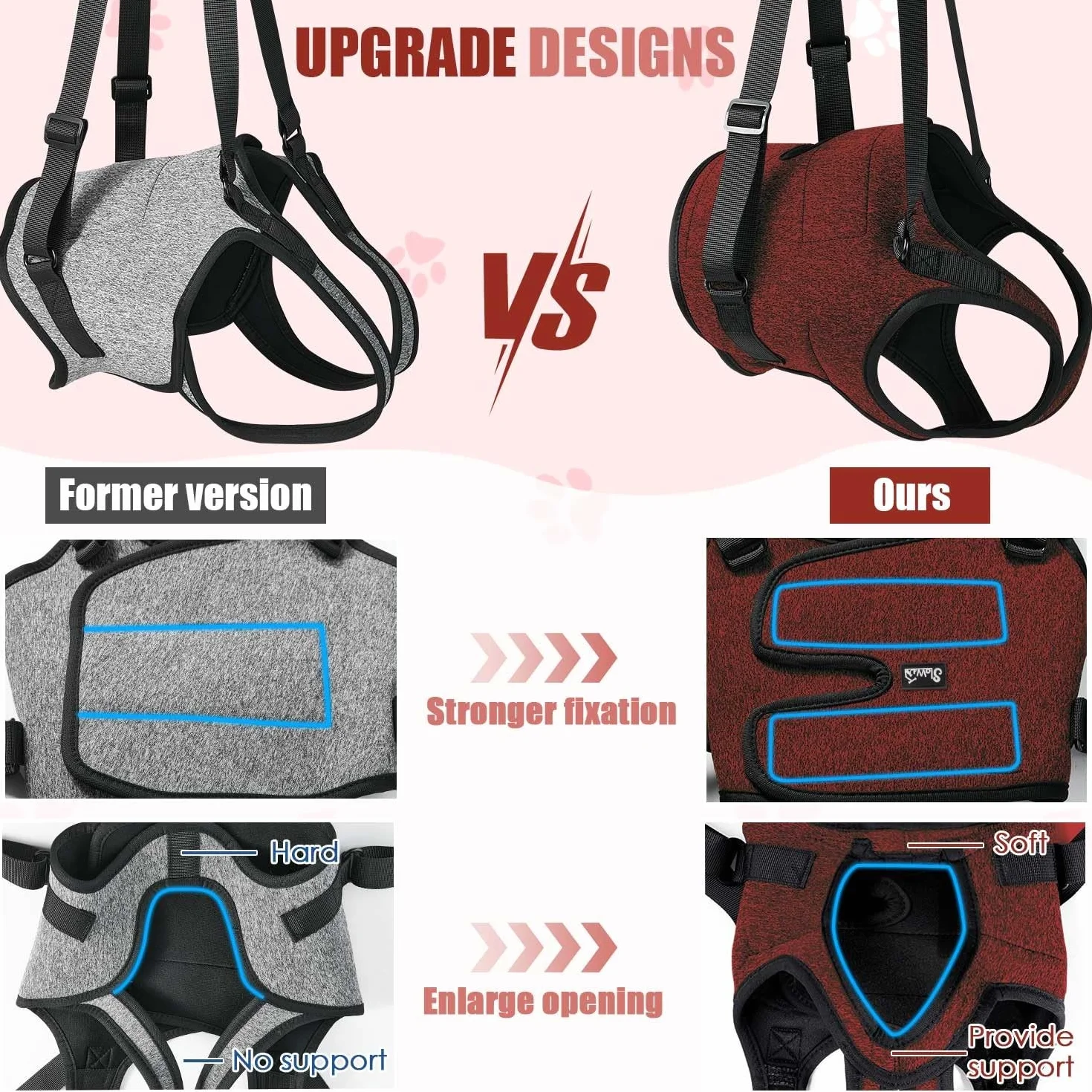 SlowTon Hind Leg Support Harness Sling dla średnich psów - wygodna regulowana uprząż do podnoszenia psa dla osób starszych z niepełnosprawnością artretyzmu (czerwona, XL)