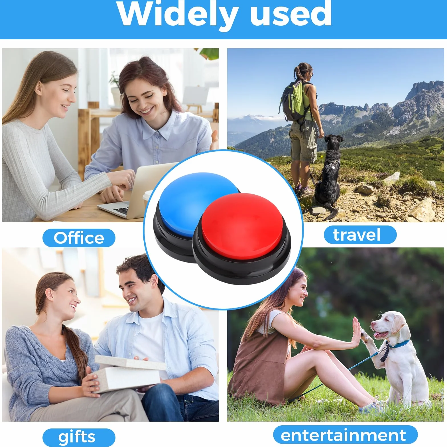 Buzzer z dźwiękiem, 2 sztuki, brzęczyk z funkcją nagrywania, dla zwierząt domowych, zabawka inteligencyjna dla psów z funkcją nagrywania 30 s, przycisk do dyskusji dla psów i kotów (czerwony i