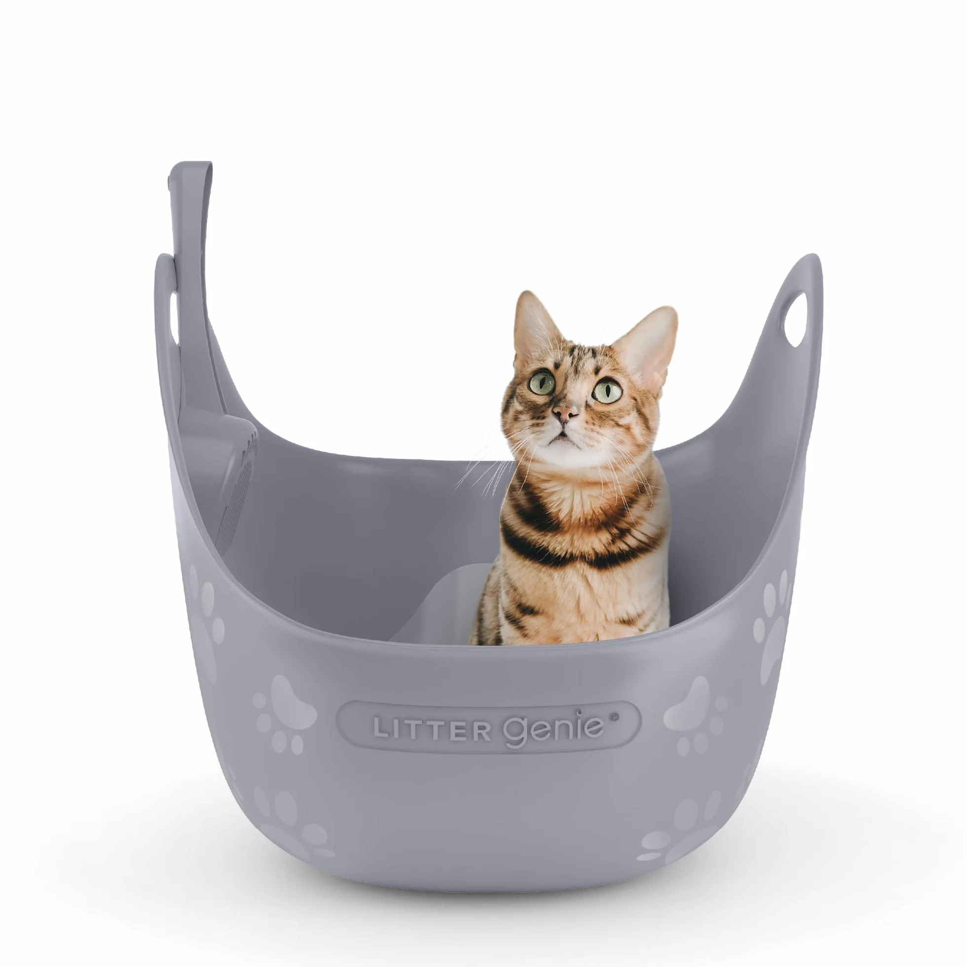 Litter Genie LitterBox Grey, kuweta dla kota szara, eleganckie i praktyczne wzornictwo, łatwe opróżnianie, w zestawie szufla