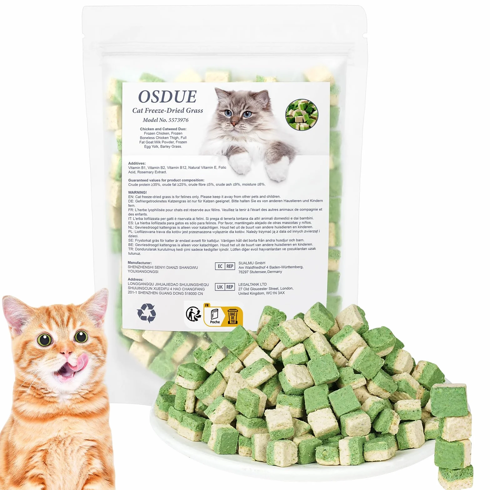 OSDUE Liofilizowane przekąski dla kotów, 100 g, przekąski dla kotów, zawierają kurczaka, smakołyki dla kotów, bez zbóż, bez cukru, przekąska dla kotów bez sztucznych dodatków
