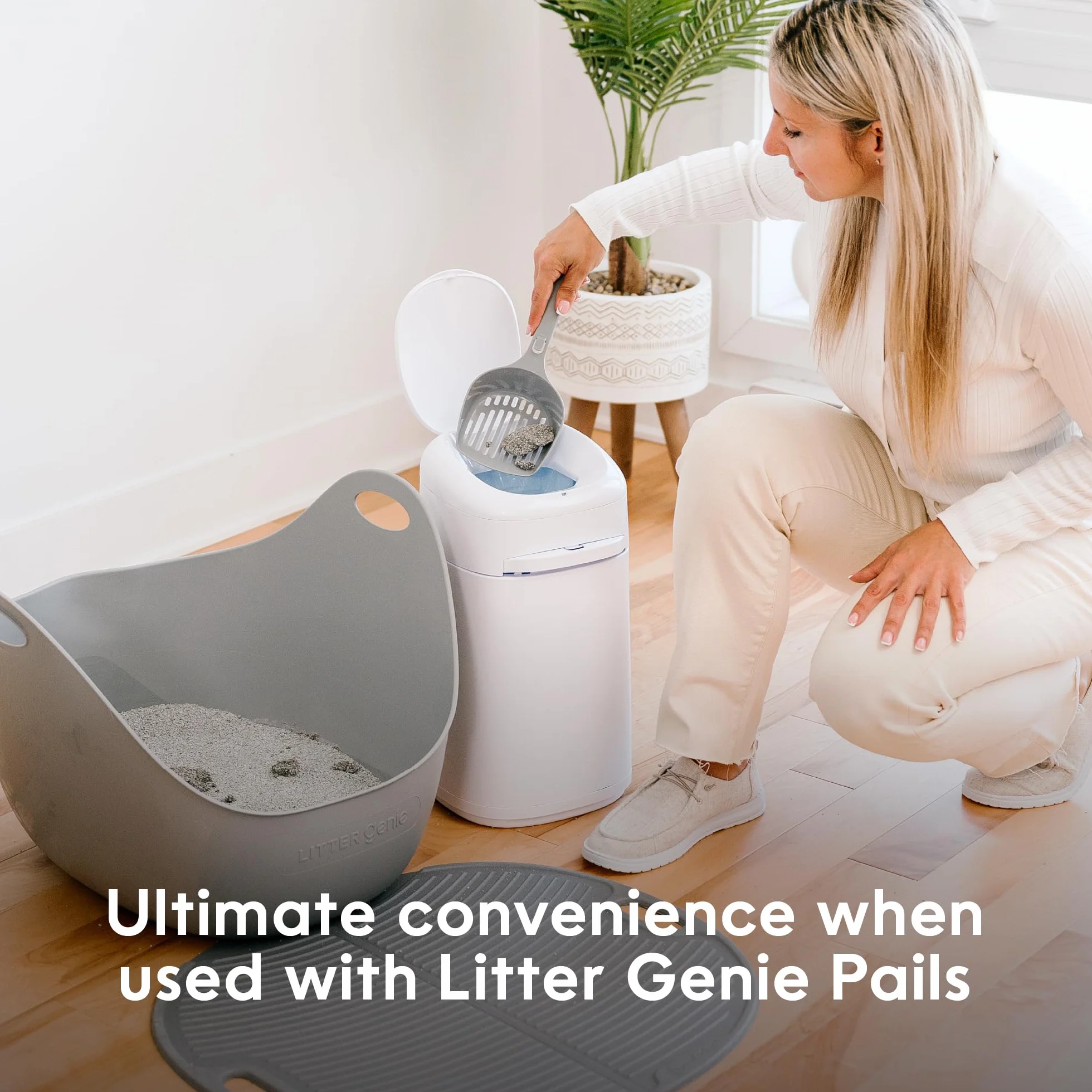Litter Genie LitterBox Grey, kuweta dla kota szara, eleganckie i praktyczne wzornictwo, łatwe opróżnianie, w zestawie szufla