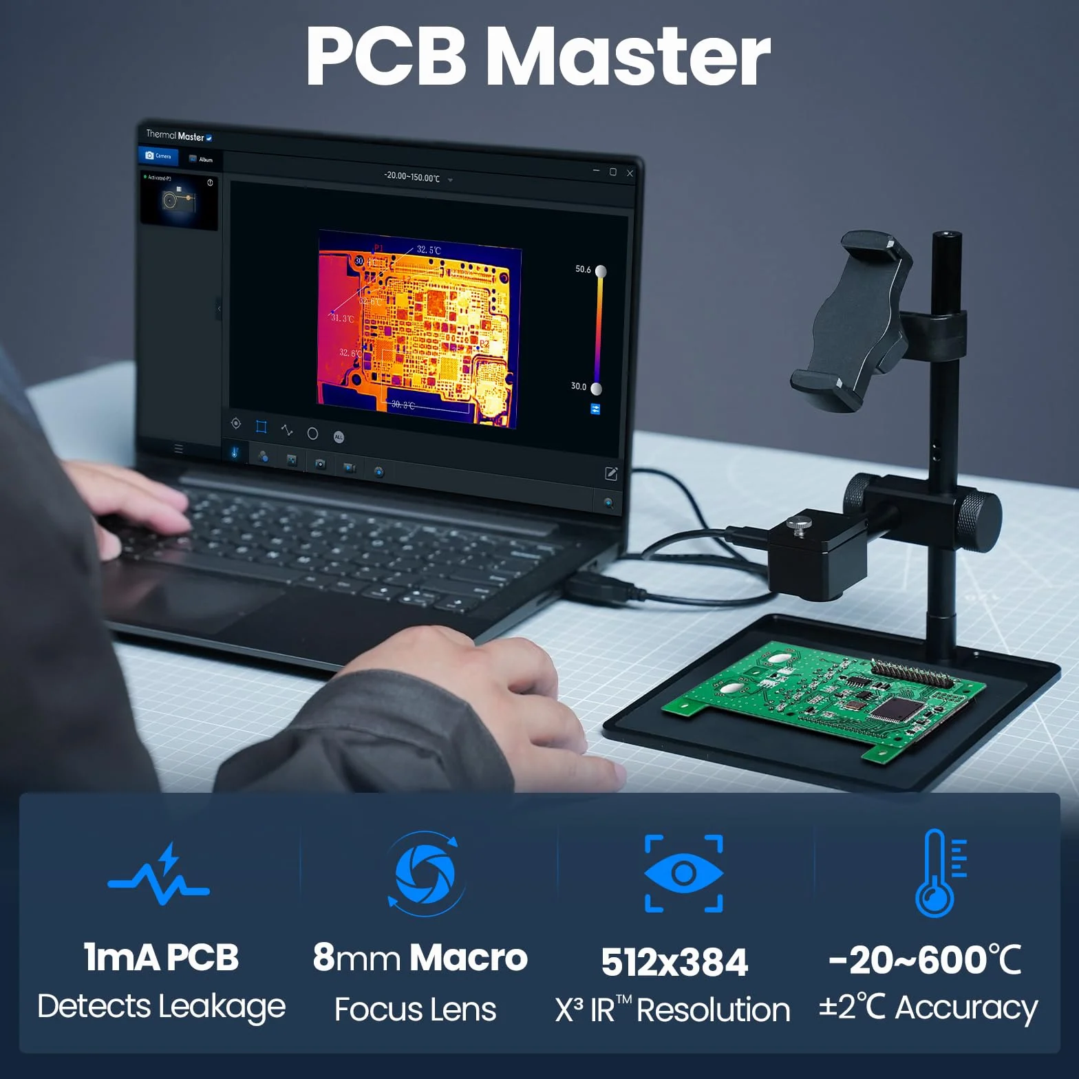 Thermal Master P3 kamera termowizyjna do iPhone 15/16 i Android kamera na podczerwień, regulowana ostrość, rozdzielczość X³, IR 512 x 384, -20℃-600℃, kontrola PCB
