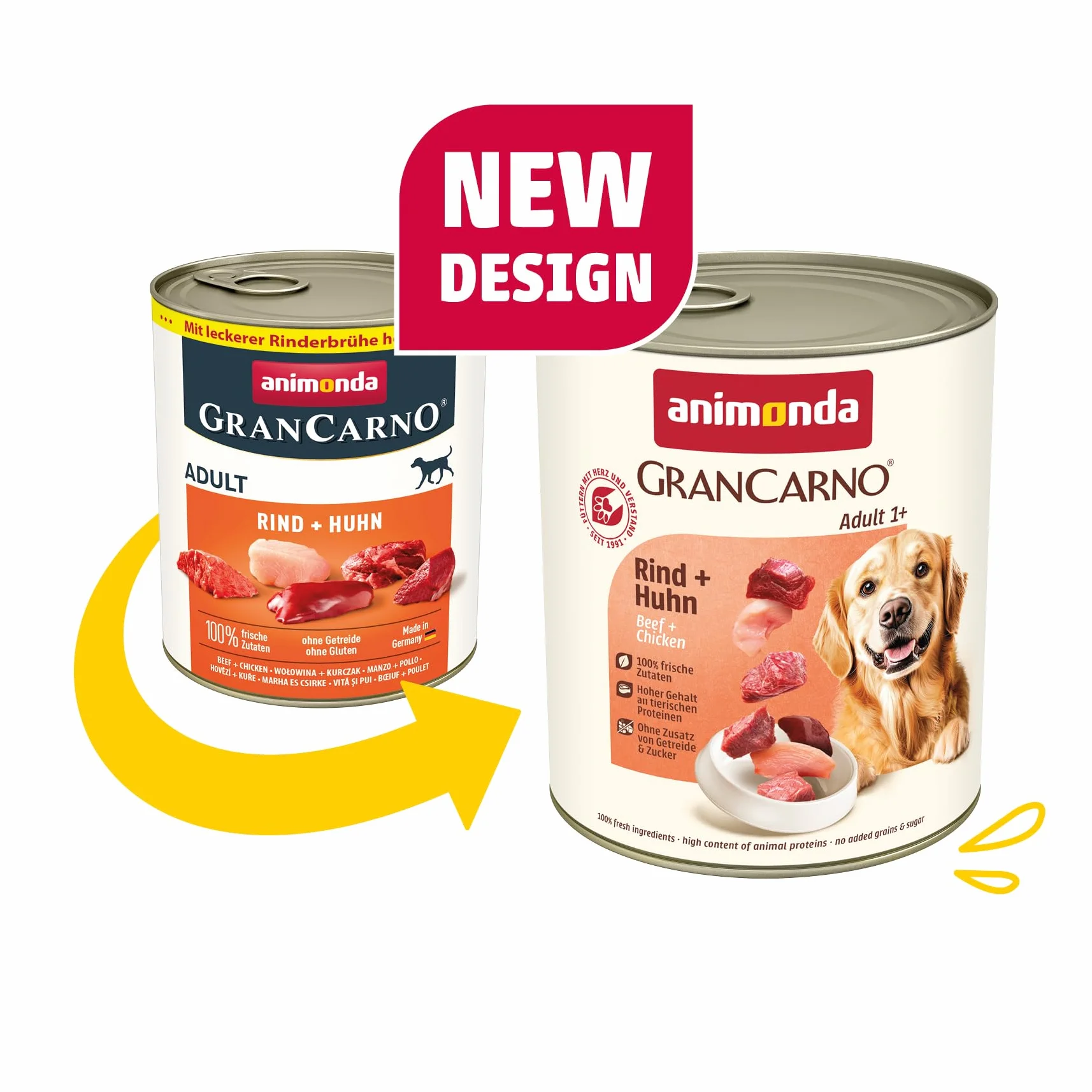 Animonda GranCarno 82741 Mokra Karma z Kurczakiem i Wołowiną dla Dorosłych Psów, 6 x 800 g