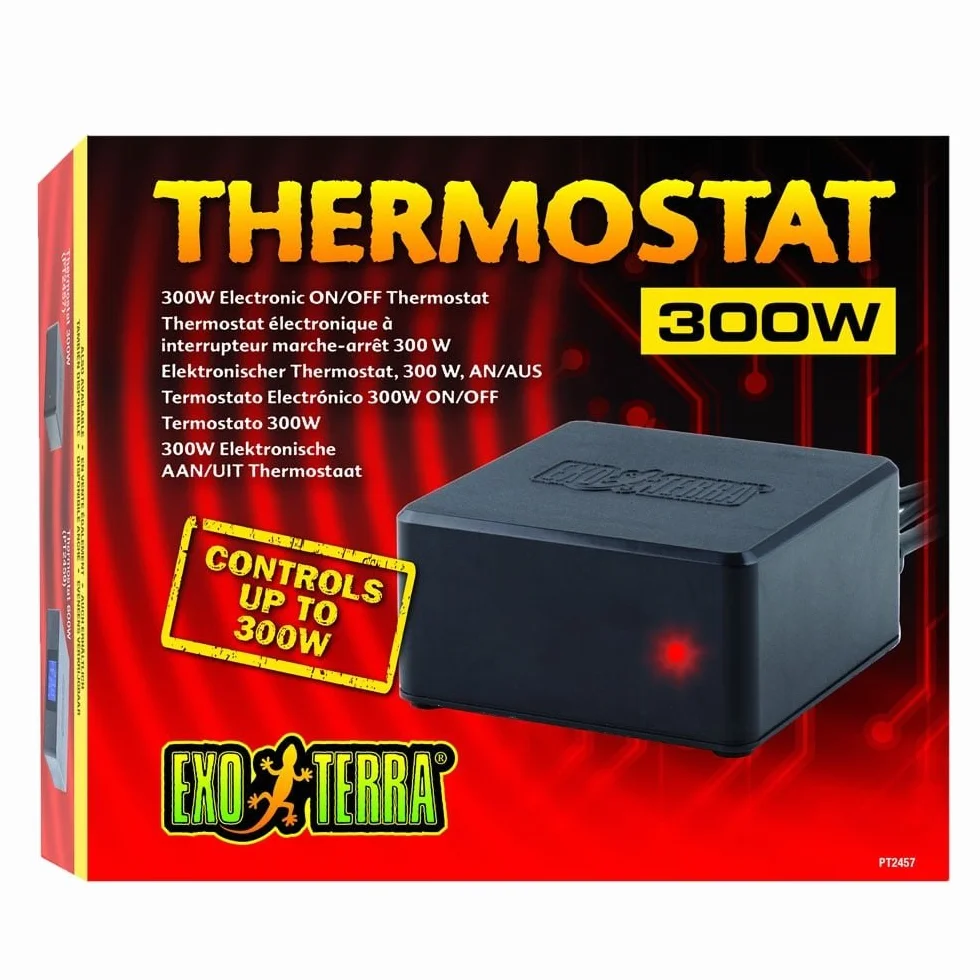 Exo Terra Termostat 300 W, dokładna kontrola temperatury w terrarium, idealny do stosowania z grzejnikami substratowymi, kablami grzewczymi i ceramicznymi promiennikami