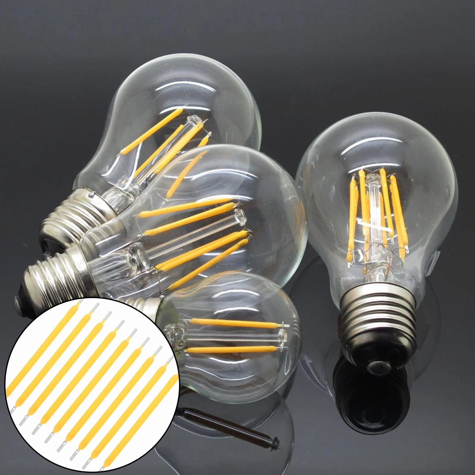 BAIFULAI 100 sztuk żarnika LED 3 V, 38 mm, żarnik z ciepłym światłem, 2700 K, twardy filament LED, części zamienne do żarówek LED, twarde LED