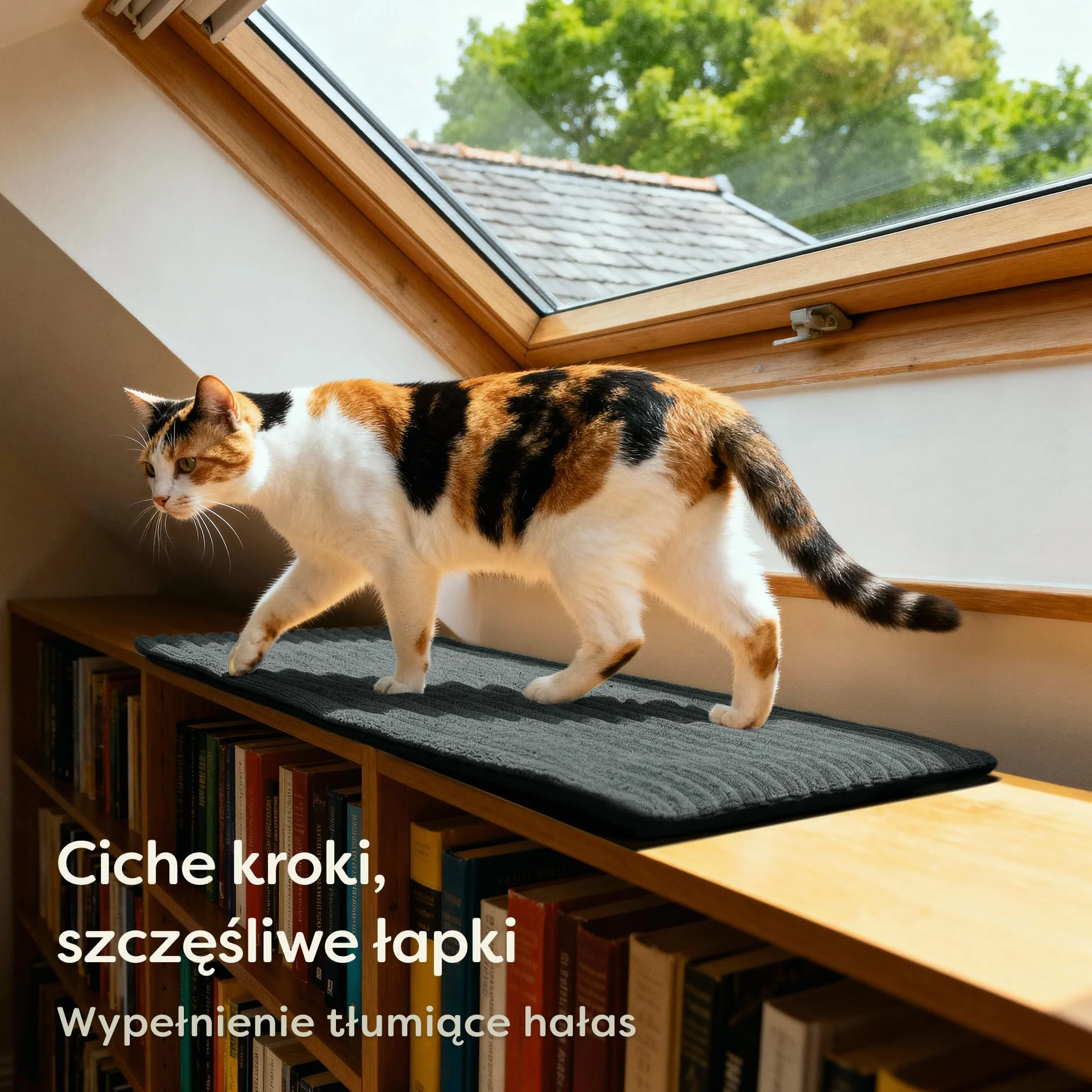 Knupis Legowisko dla Kota na Parapet 90 x 28 cm – Samonagrzewające bez prądu – Miękkie i Dźwiękochłonne – Zdejmowany, prany pokrowiec – Z antypoślizgowym spodem – Szare