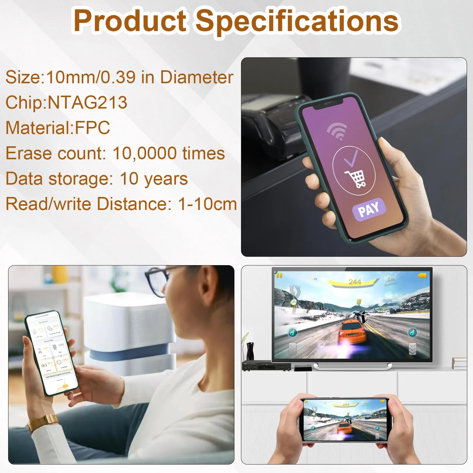 NTAG213 naklejki NFC 1 cm, NFC Tag NTAG213, naklejki NFC z możliwością programowania, chip NFC, karty RFID, znaczniki do wszystkich telefonów komórkowych i urządzeń inteligentnych z funkcją NFC
